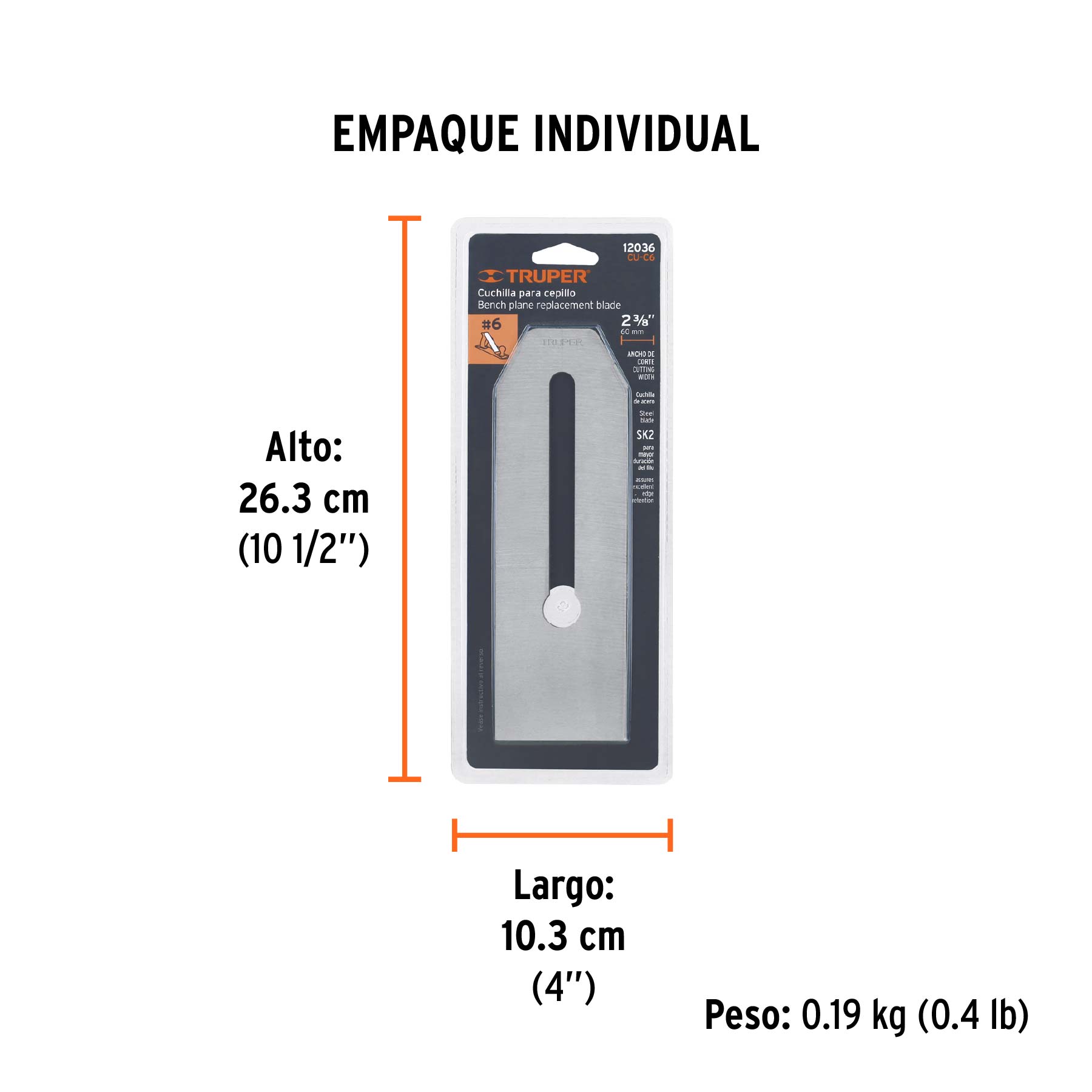 Cuchilla para cepillo de carpintero 6, TRUPER - Empaque