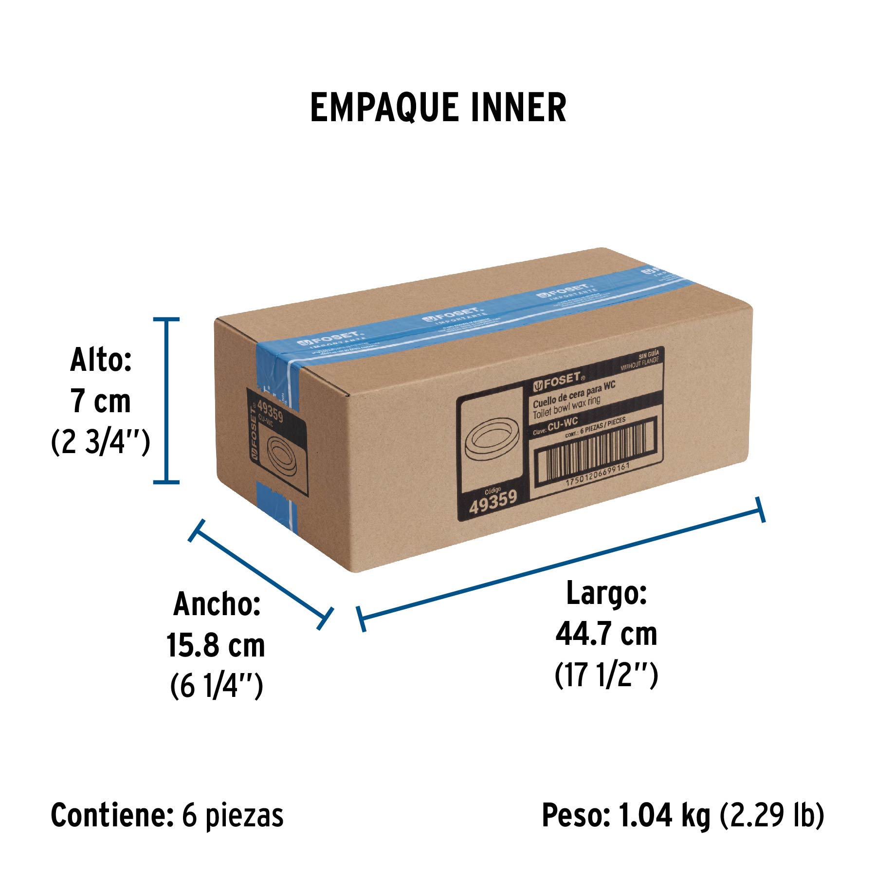 Cuello de cera sin guía para WC, 150 g, FOSET - Empaque