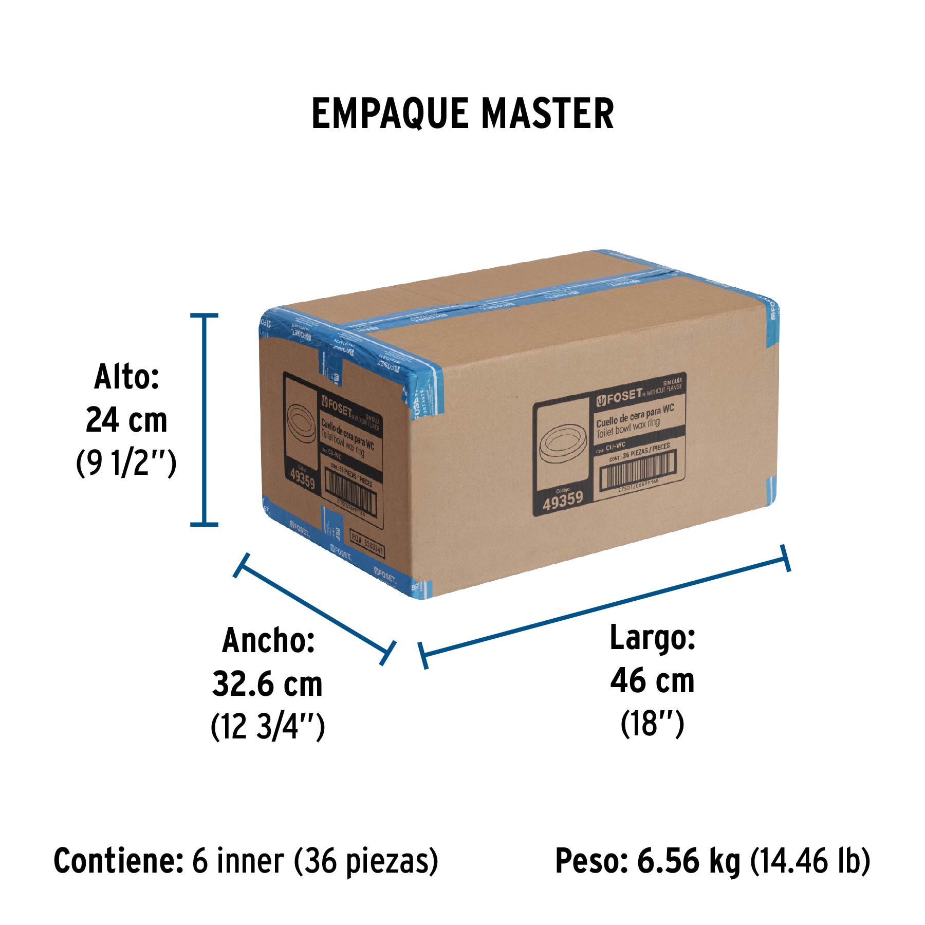 Cuello de cera sin guía para WC, 150 g, FOSET - Empaque