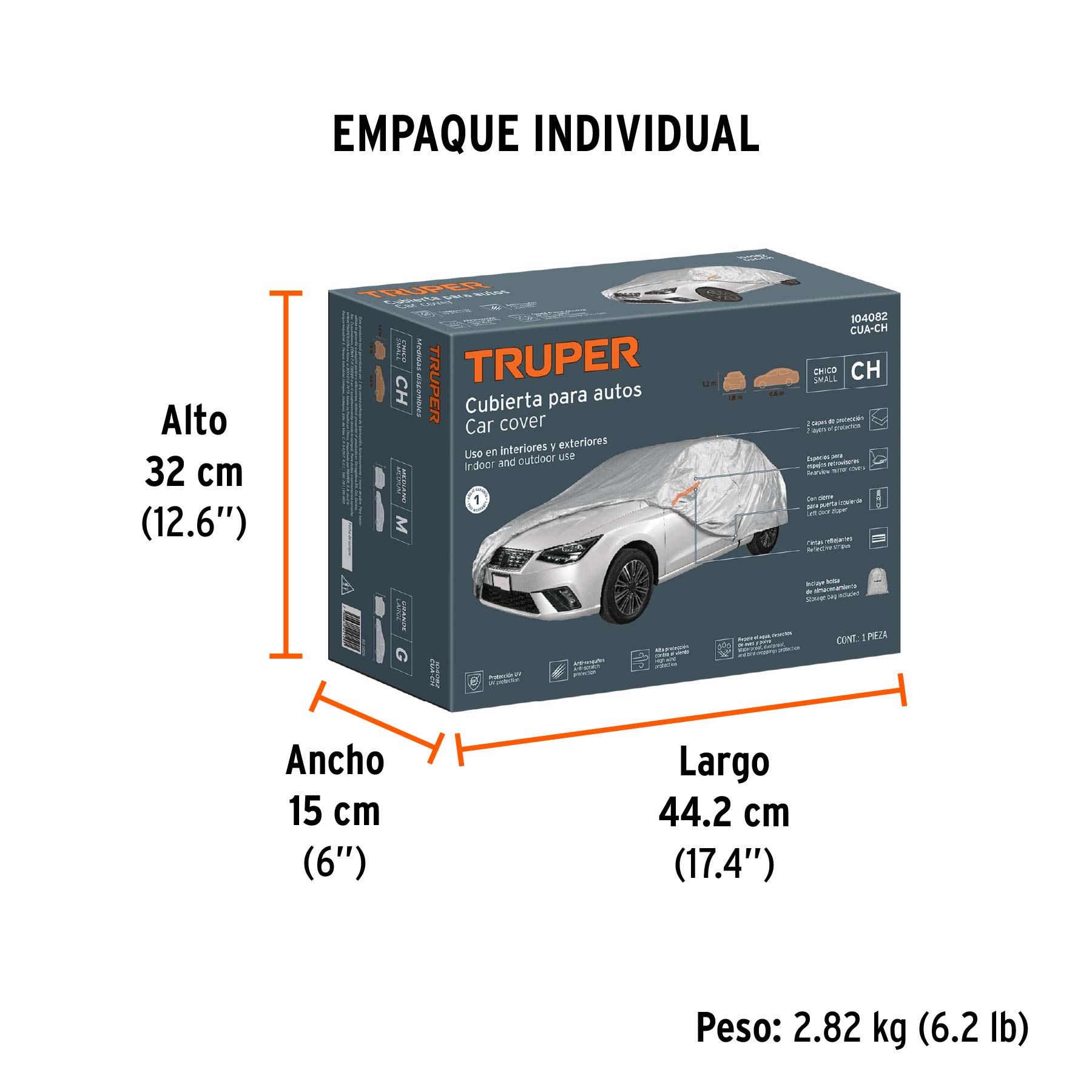 Cubierta para autos chicos, 1.8 x 4.6 x 1.2 m, TRUPER - Empaque