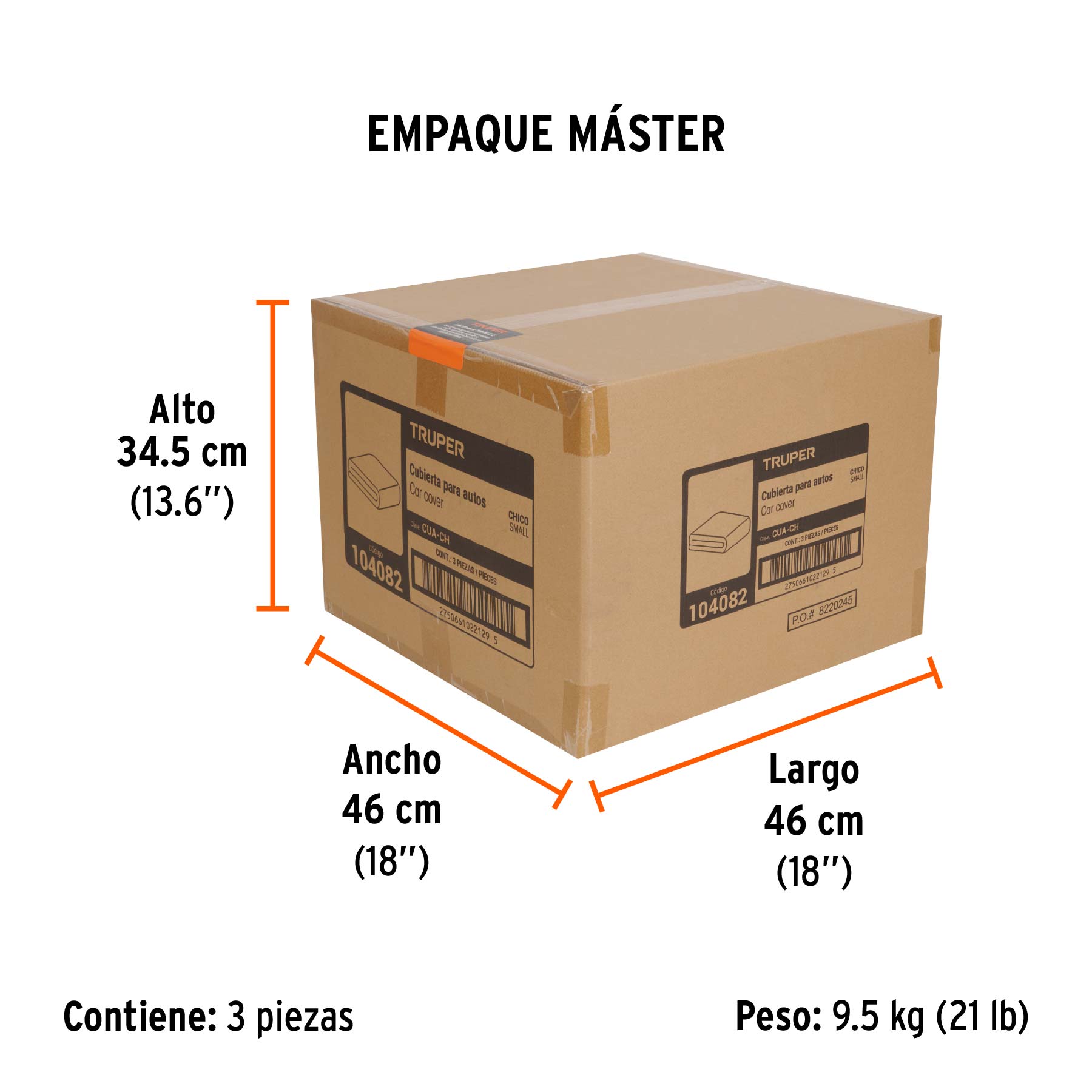 Cubierta para autos chicos, 1.8 x 4.6 x 1.2 m, TRUPER - Empaque