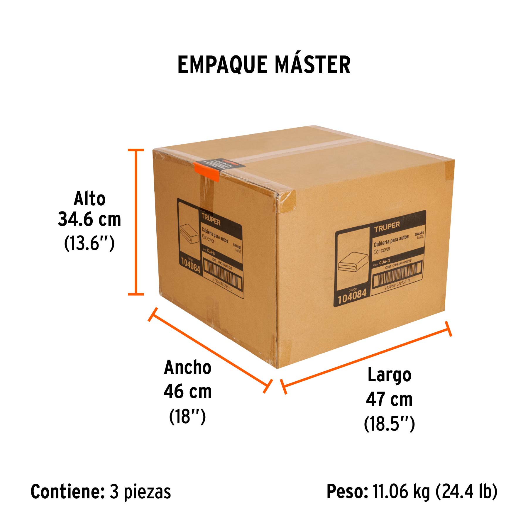 Cubierta para autos grandes, 1.8 x 5.7 x 1.2 m, TRUPER - Empaque