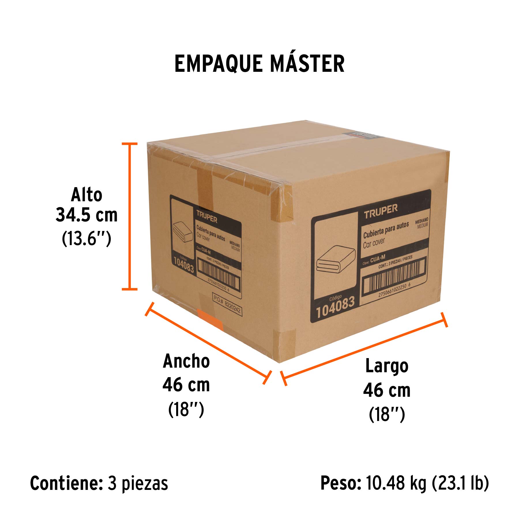 Cubierta para autos medianos, 1.8 x 5.0 x 1.2 m, TRUPER - Empaque