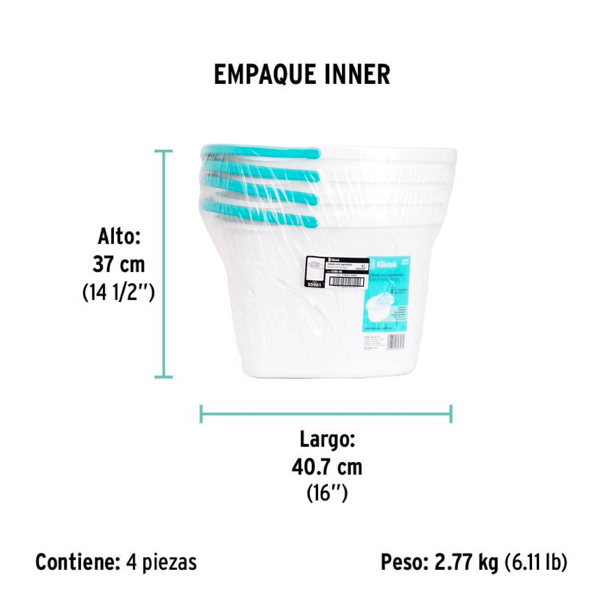 Cubeta plástica con exprimidor, 8L KLINTEK - Empaque