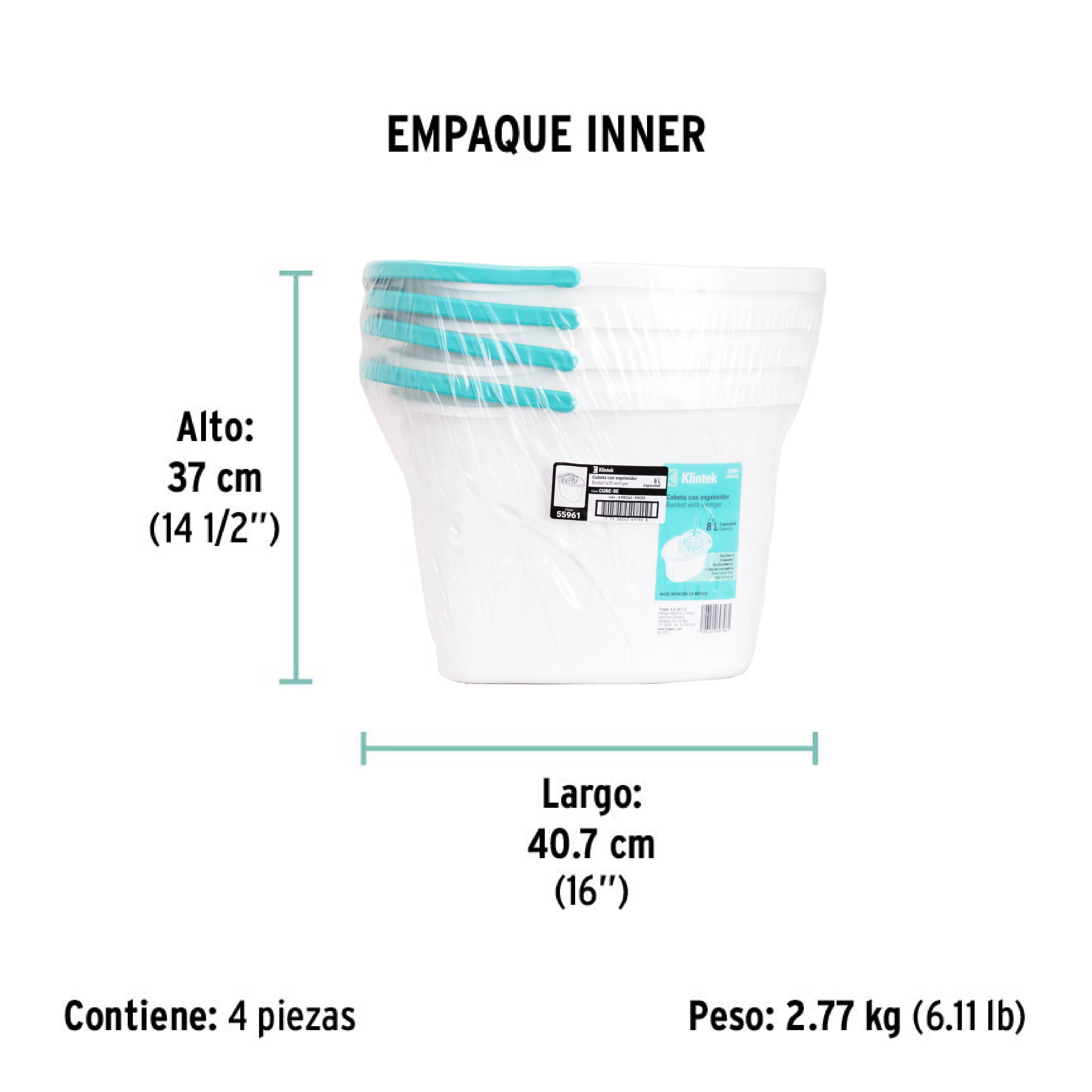 Cubeta plástica con exprimidor, 8L KLINTEK - Empaque