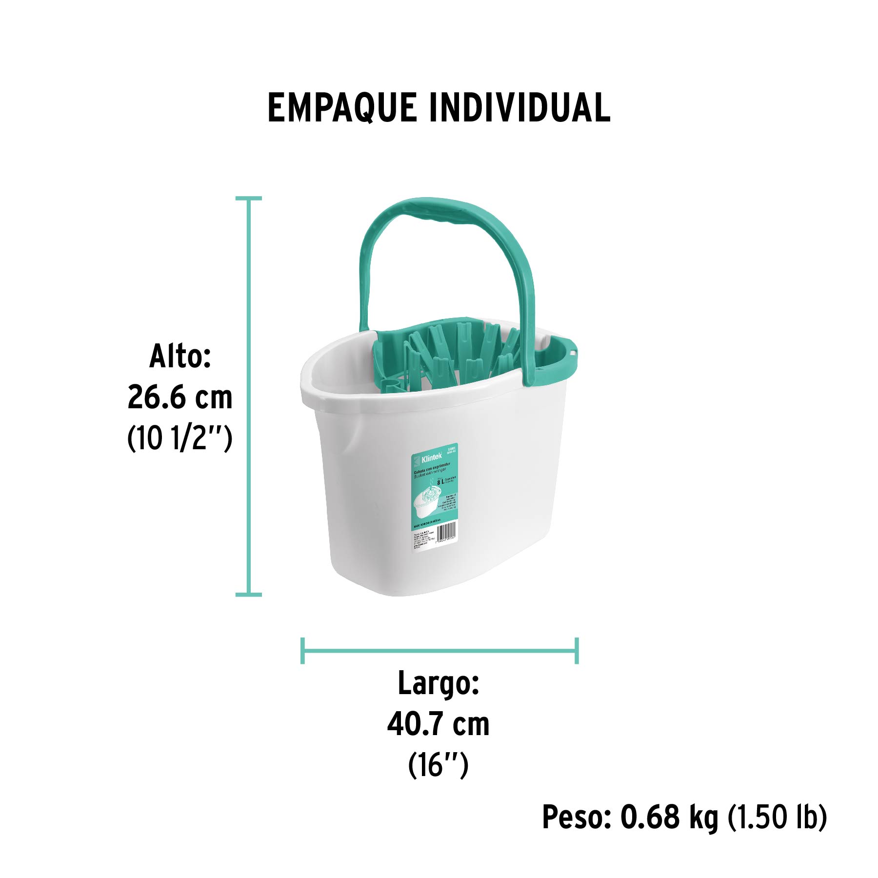Cubeta plástica con exprimidor, 8L KLINTEK - Empaque