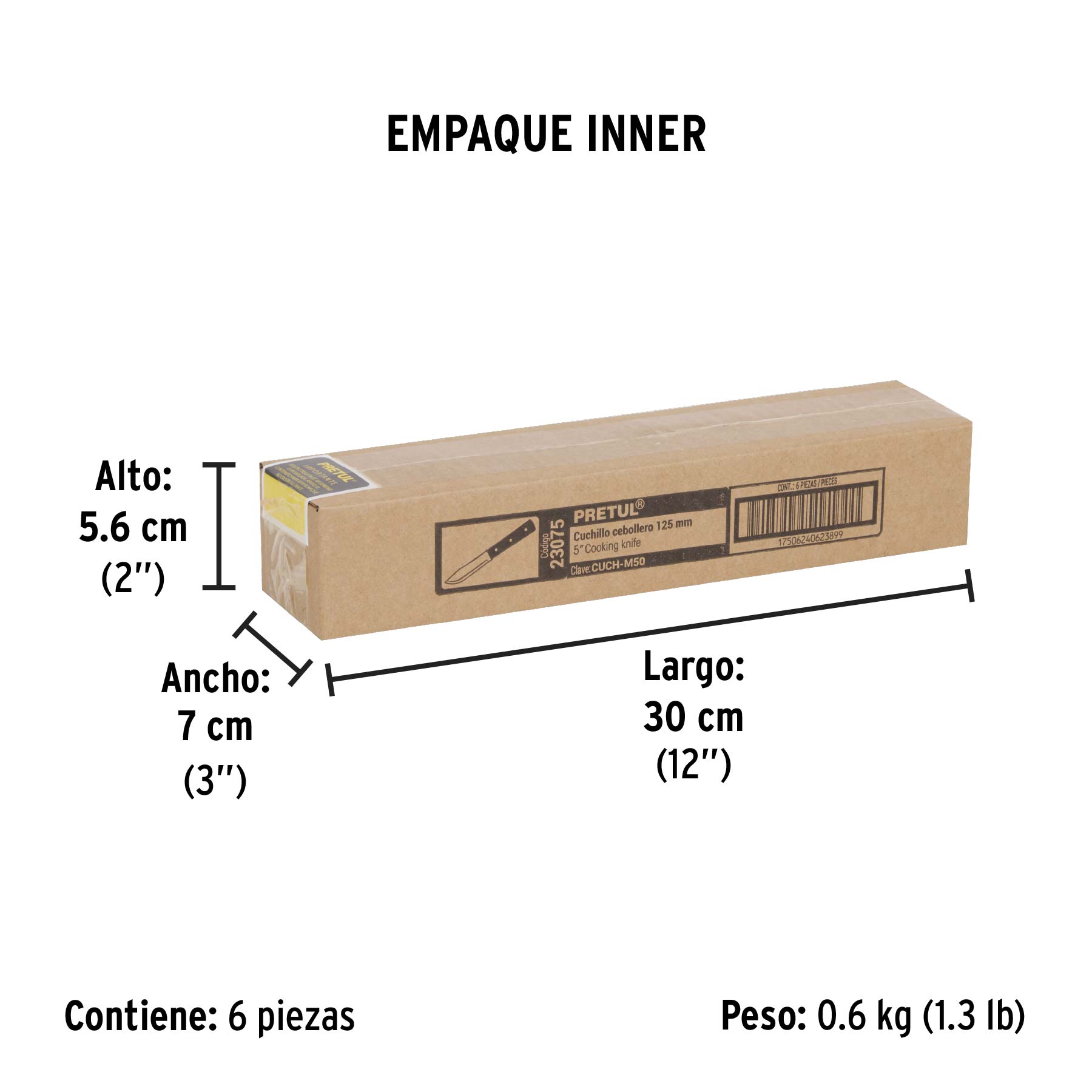 Cuchillo cebollero 5" mango de madera, PRETUL - Empaque