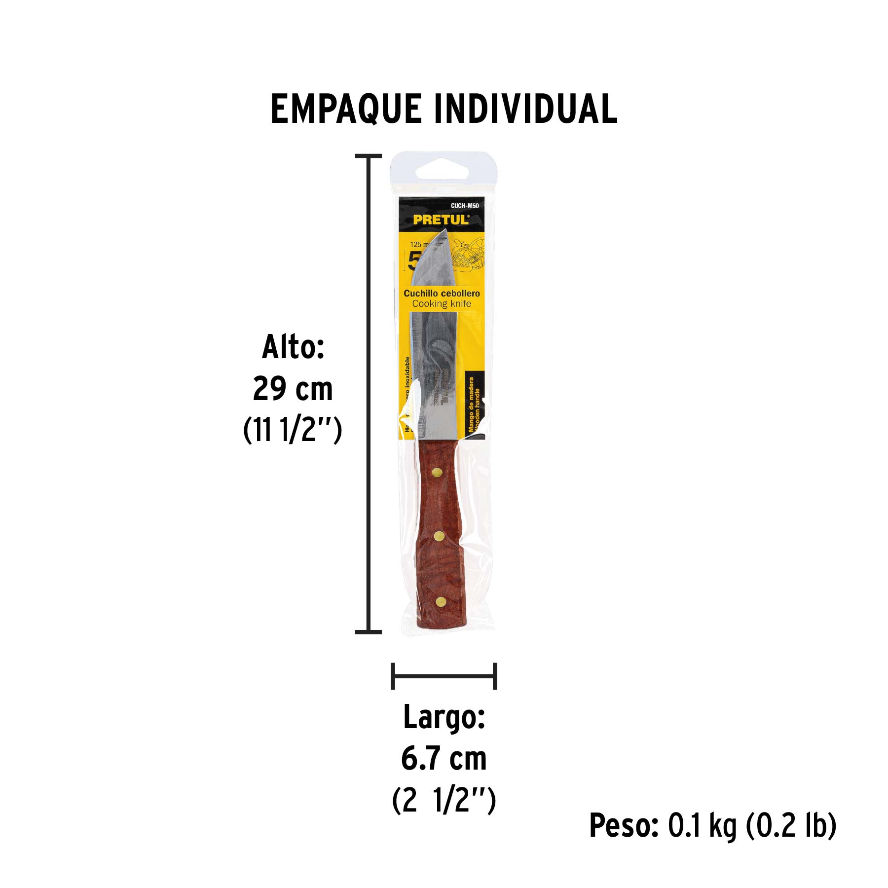 Cuchillo cebollero 5" mango de madera, PRETUL - Empaque