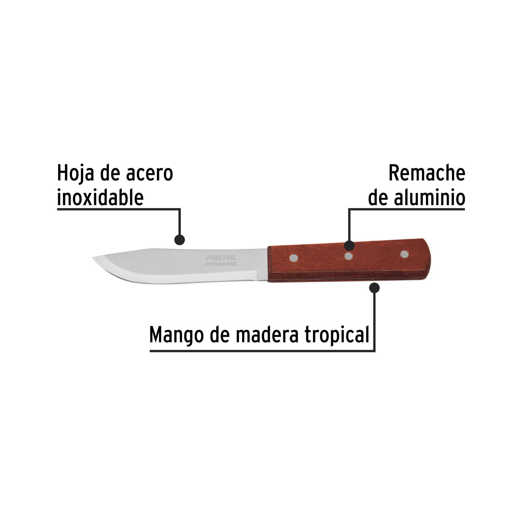 Cuchillo cebollero 5" mango de madera, PRETUL