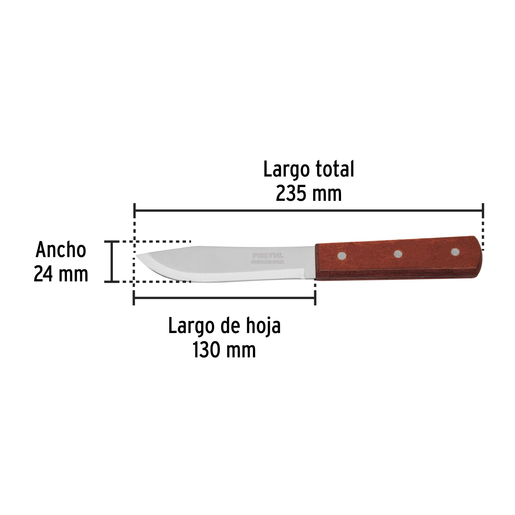 Cuchillo cebollero 5" mango de madera, PRETUL
