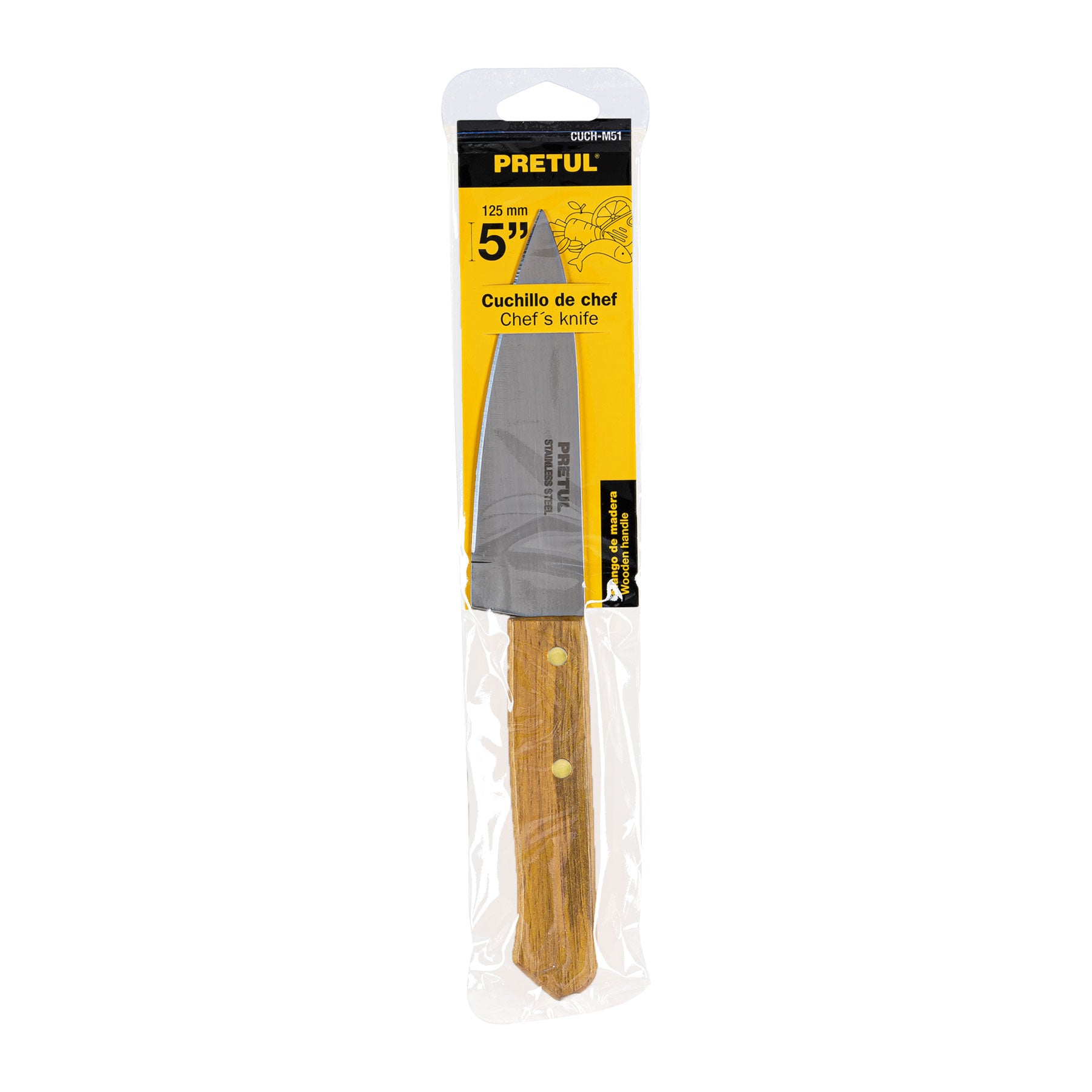 Cuchillo de chef 5" mango de madera, PRETUL