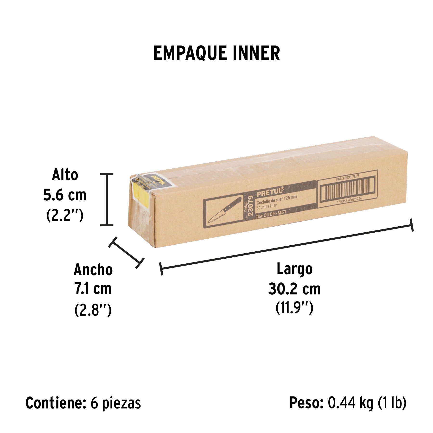 Cuchillo de chef 5" mango de madera, PRETUL - Empaque