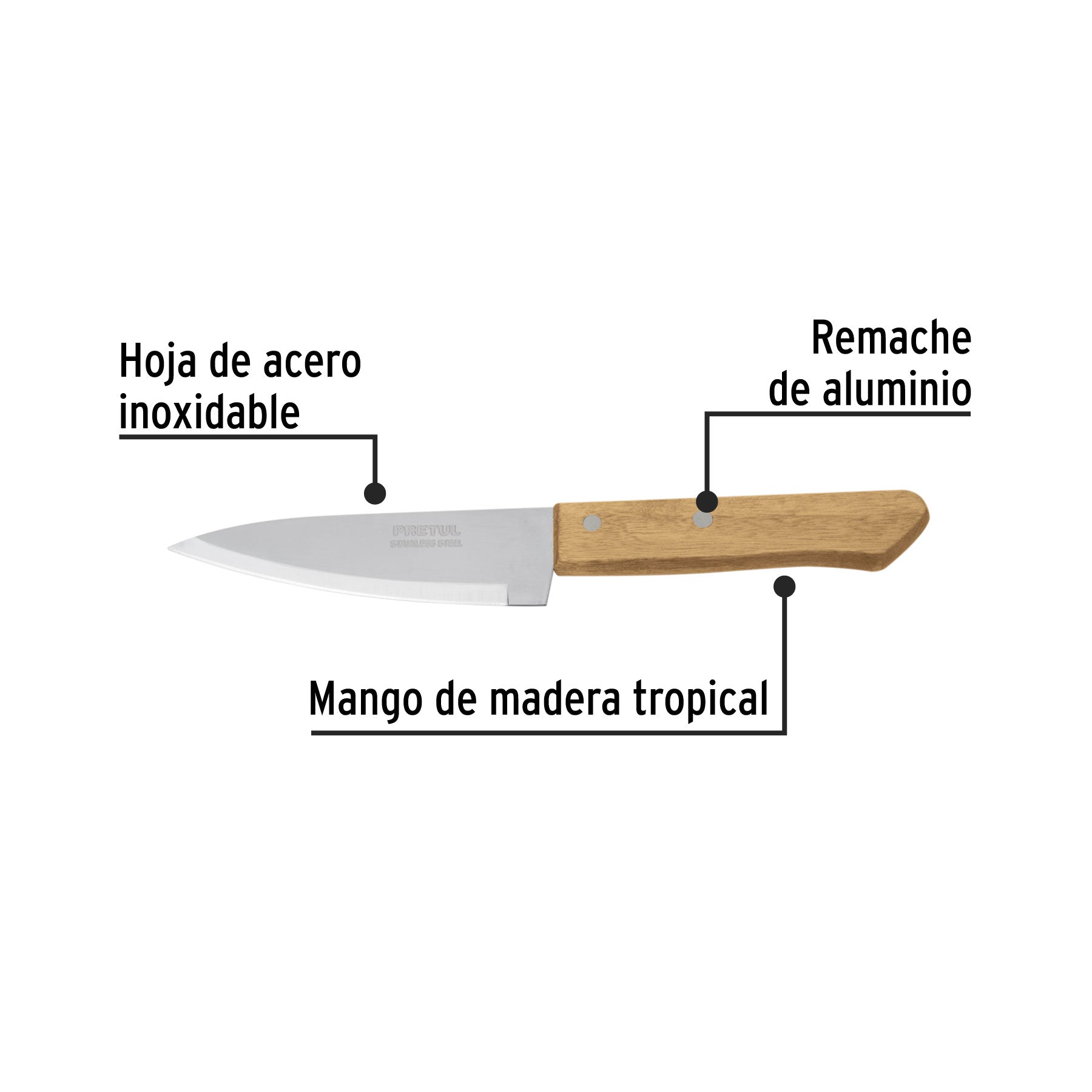 Cuchillo de chef 5" mango de madera, PRETUL