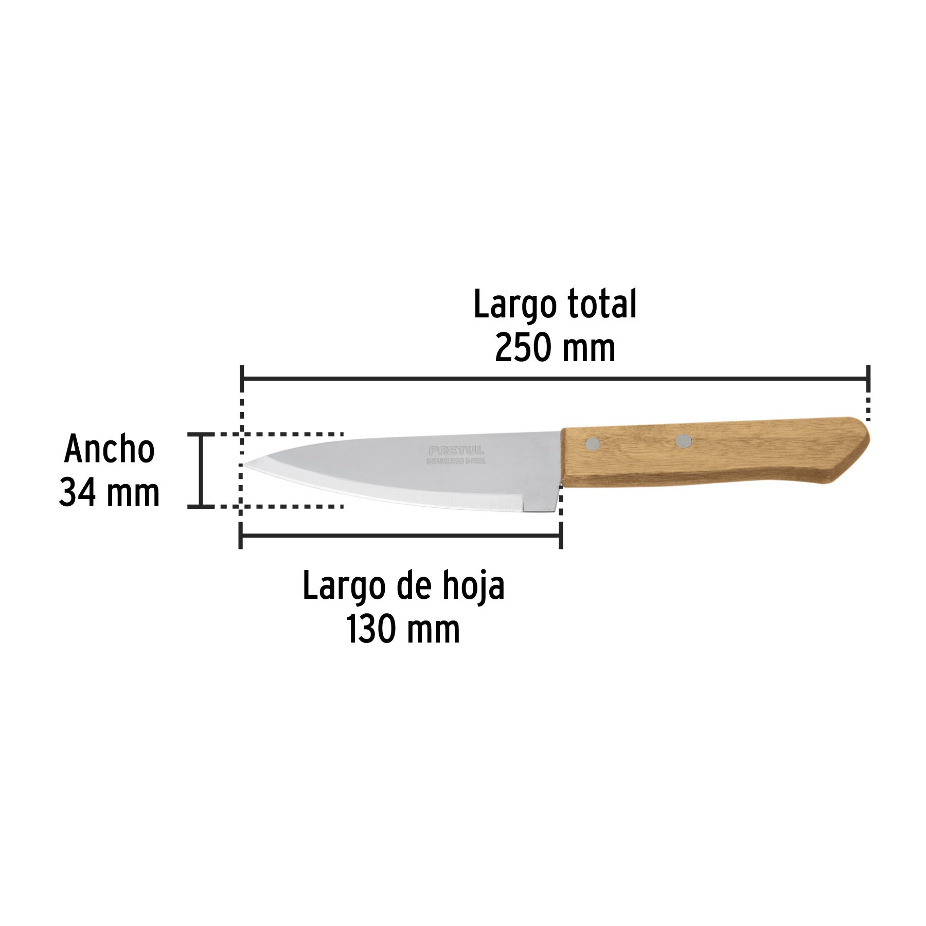 Cuchillo de chef 5" mango de madera, PRETUL