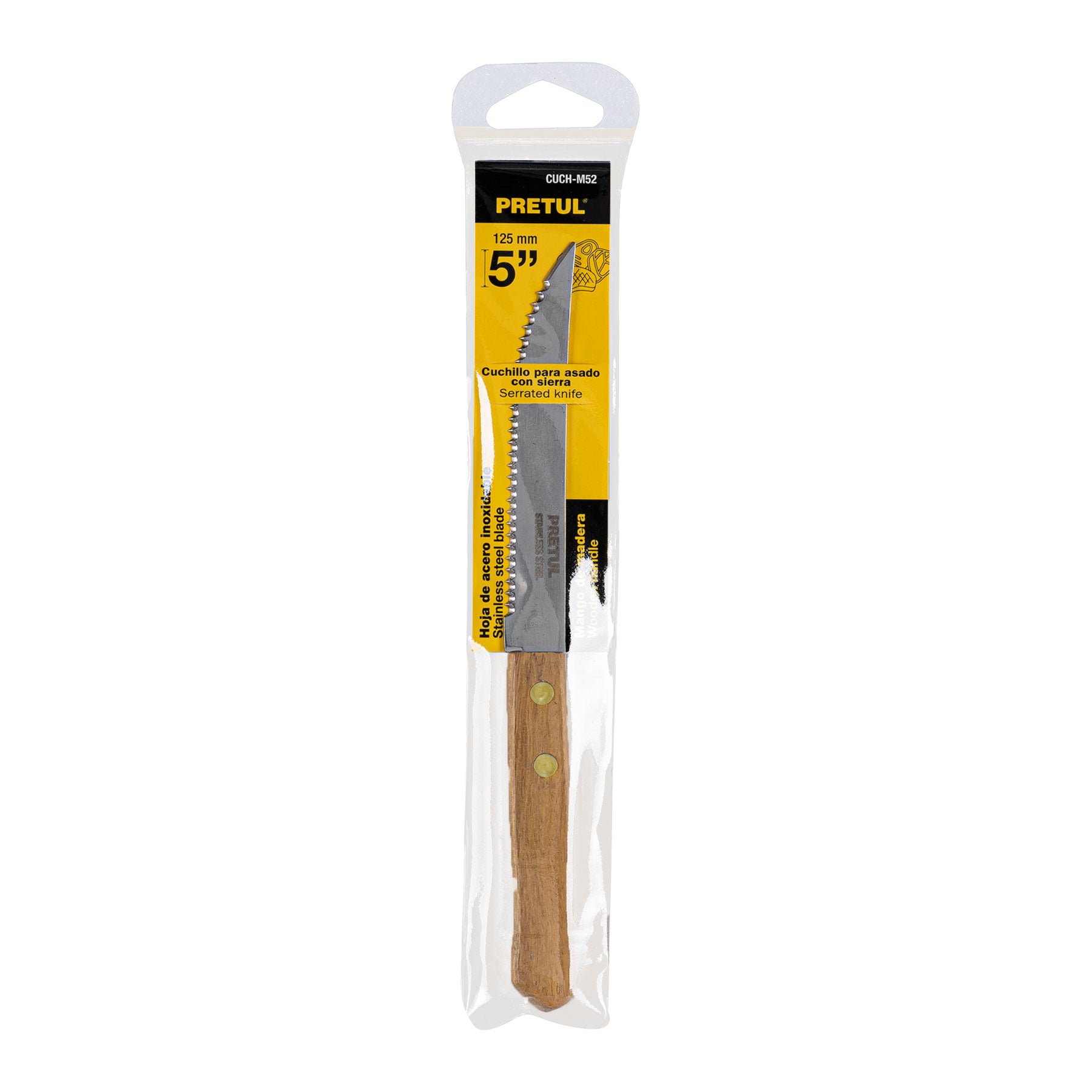Cuchillo con sierra para asado 5" mango de madera, PRETUL