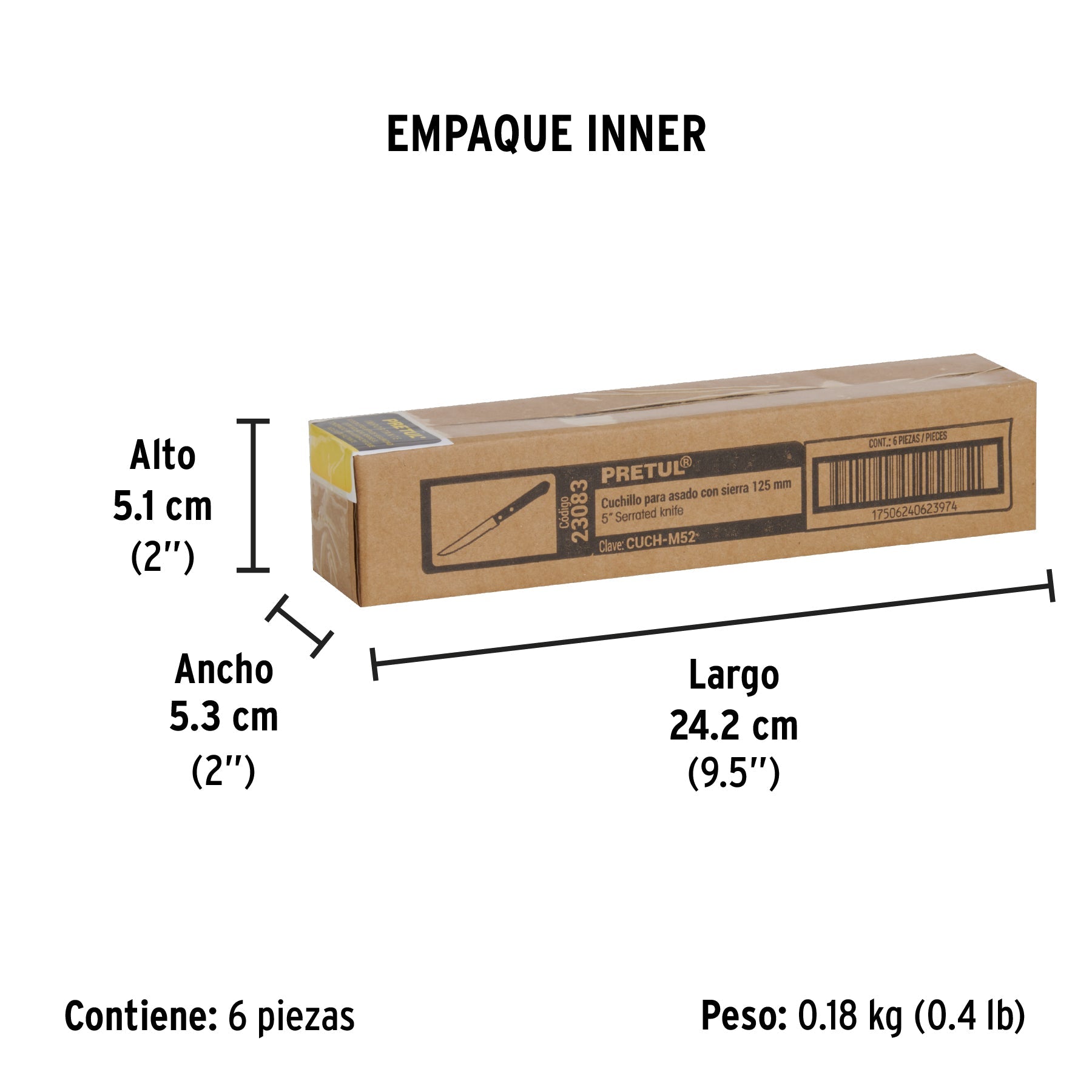 Cuchillo con sierra para asado 5" mango de madera, PRETUL - Empaque