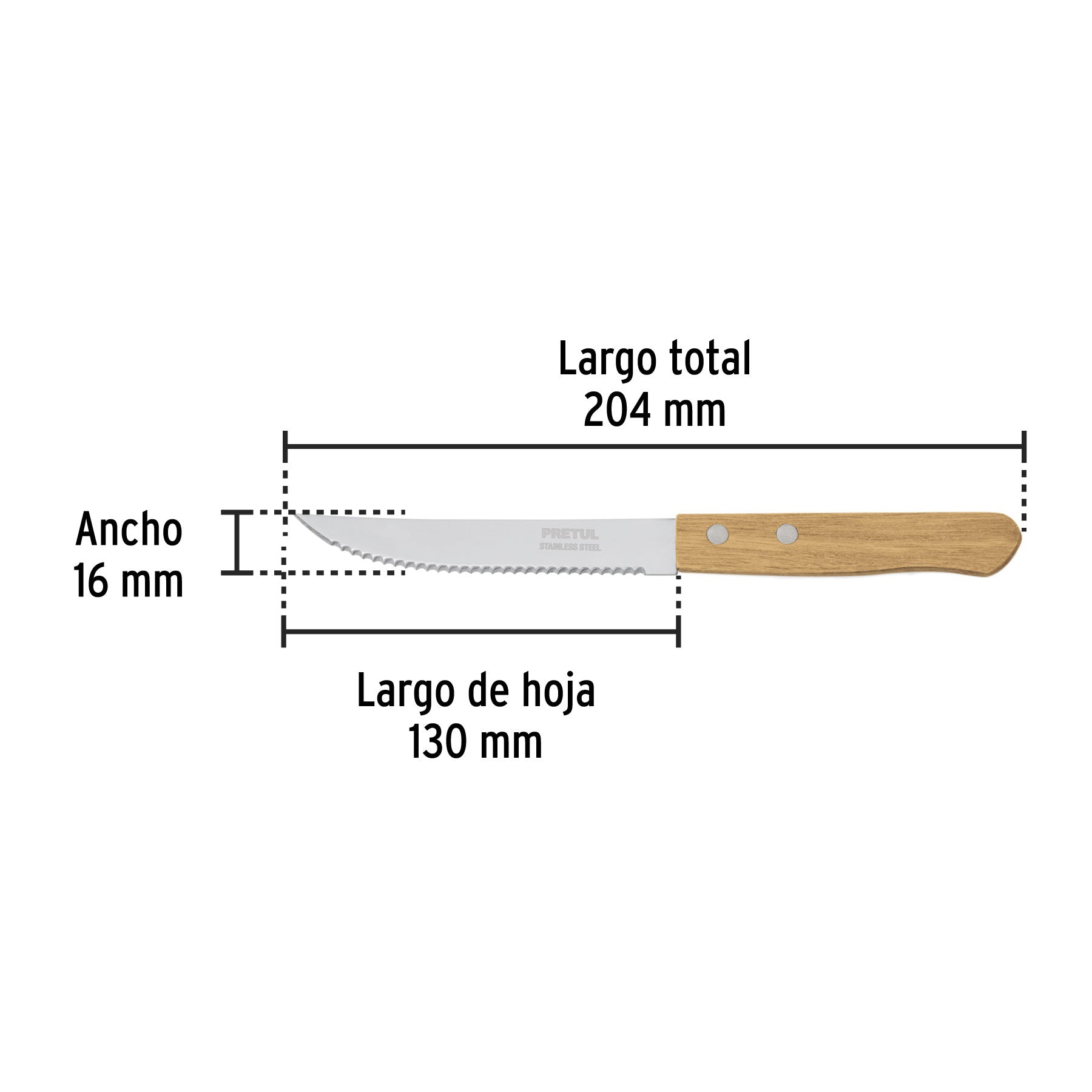 Cuchillo con sierra para asado 5" mango de madera, PRETUL