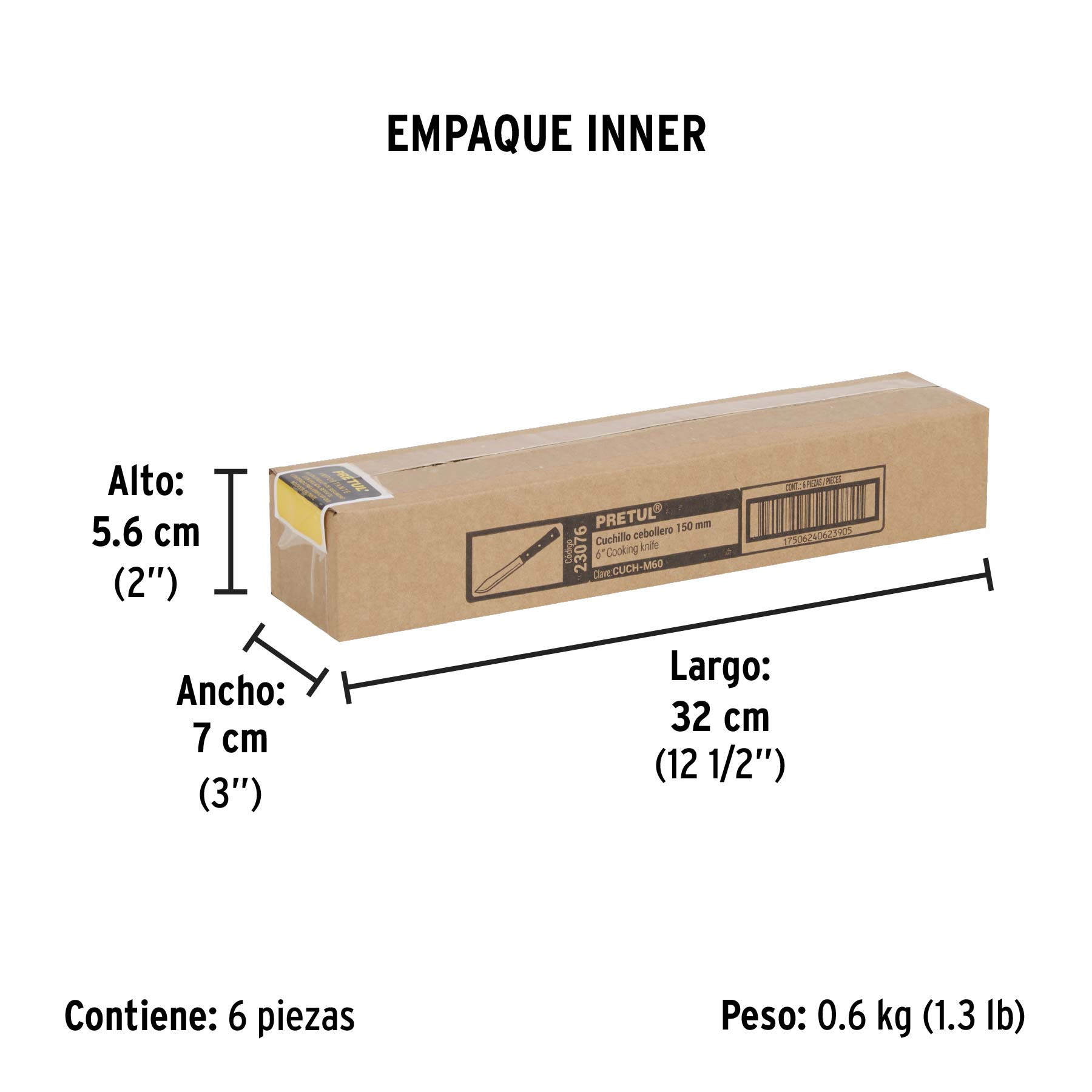 Cuchillo cebollero 6" mango de madera, PRETUL - Empaque