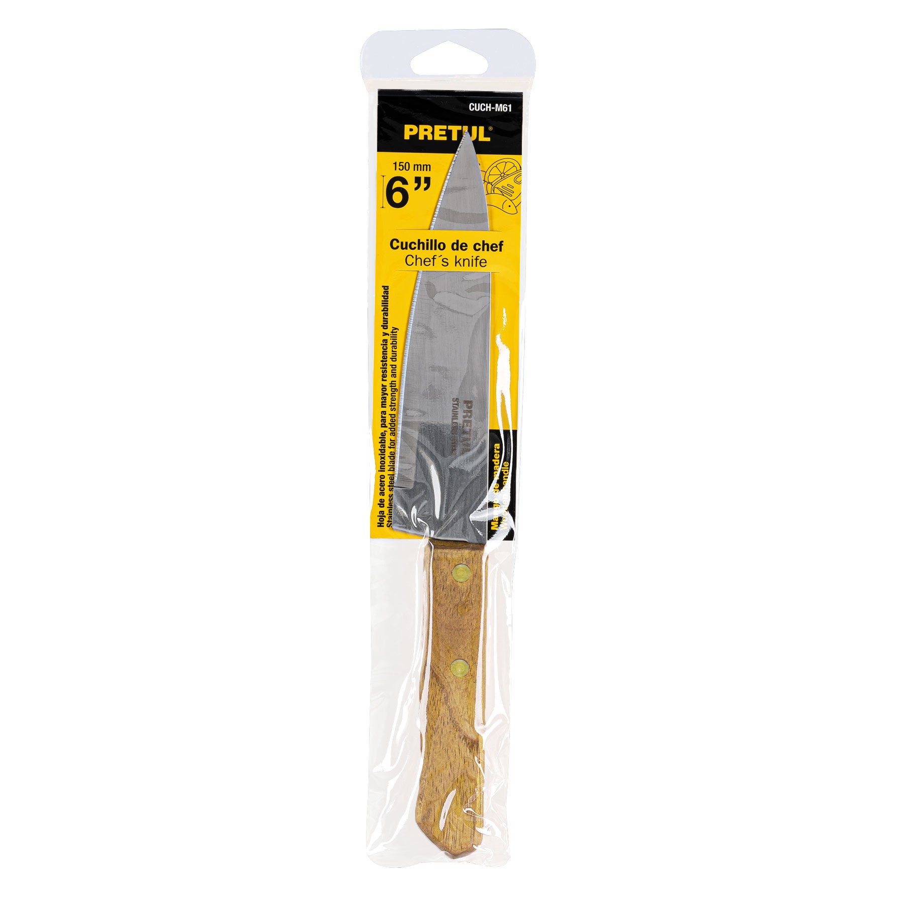 Cuchillo de chef 6" mango de madera, PRETUL