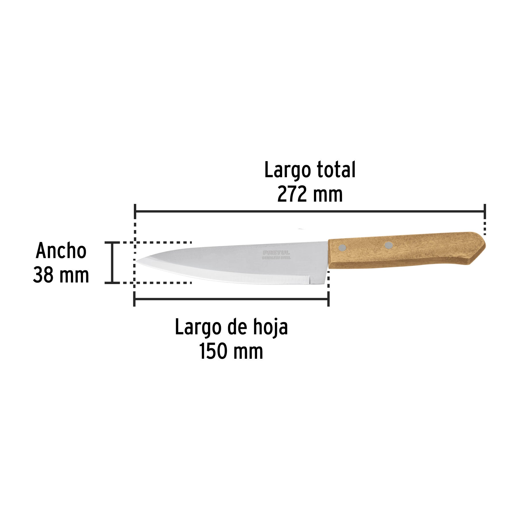 Cuchillo de chef 6" mango de madera, PRETUL