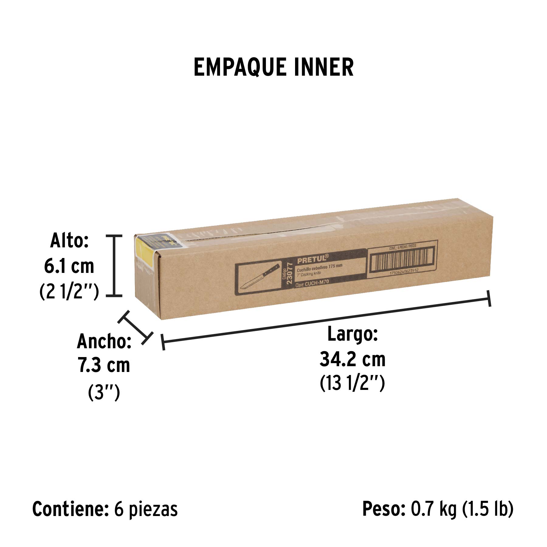 Cuchillo cebollero 7" mango de madera, PRETUL - Empaque