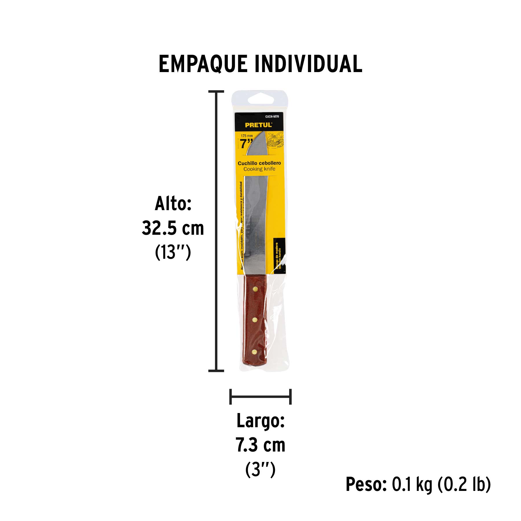 Cuchillo cebollero 7" mango de madera, PRETUL - Empaque