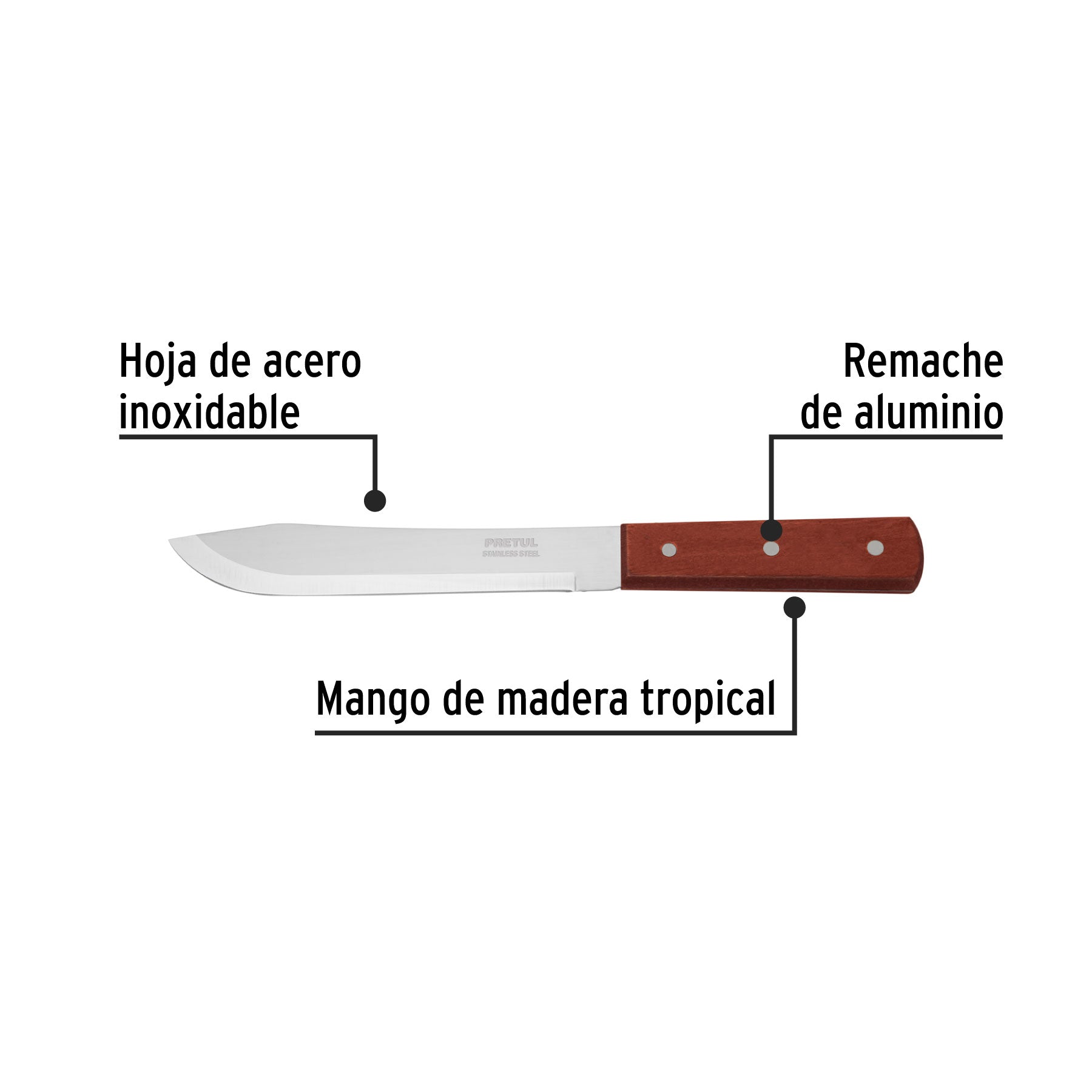 Cuchillo cebollero 7" mango de madera, PRETUL
