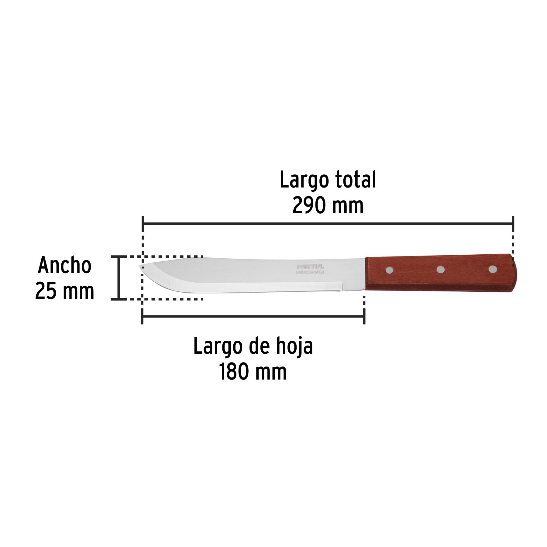 Cuchillo cebollero 7" mango de madera, PRETUL