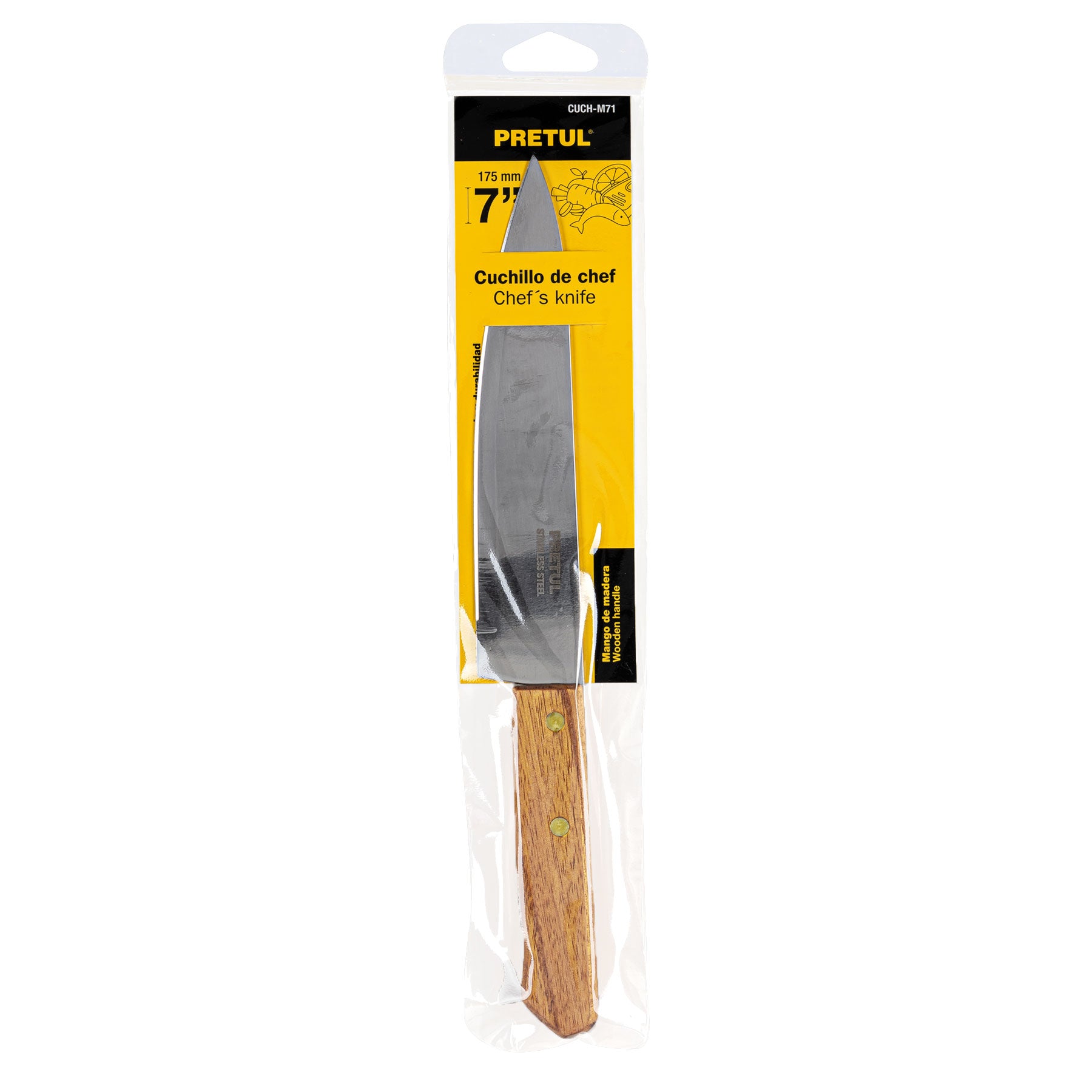 Cuchillo de chef 7" mango de madera, PRETUL