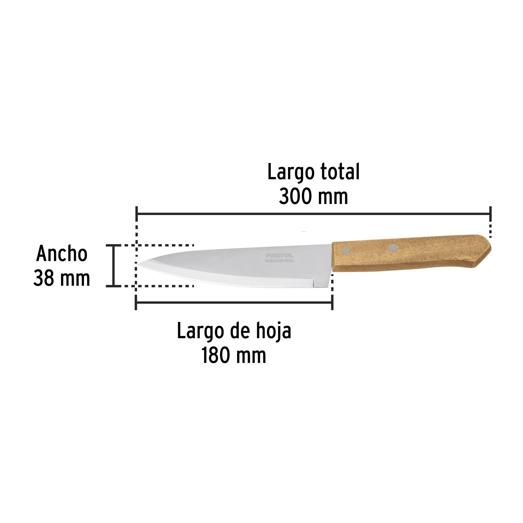 Cuchillo de chef 7" mango de madera, PRETUL