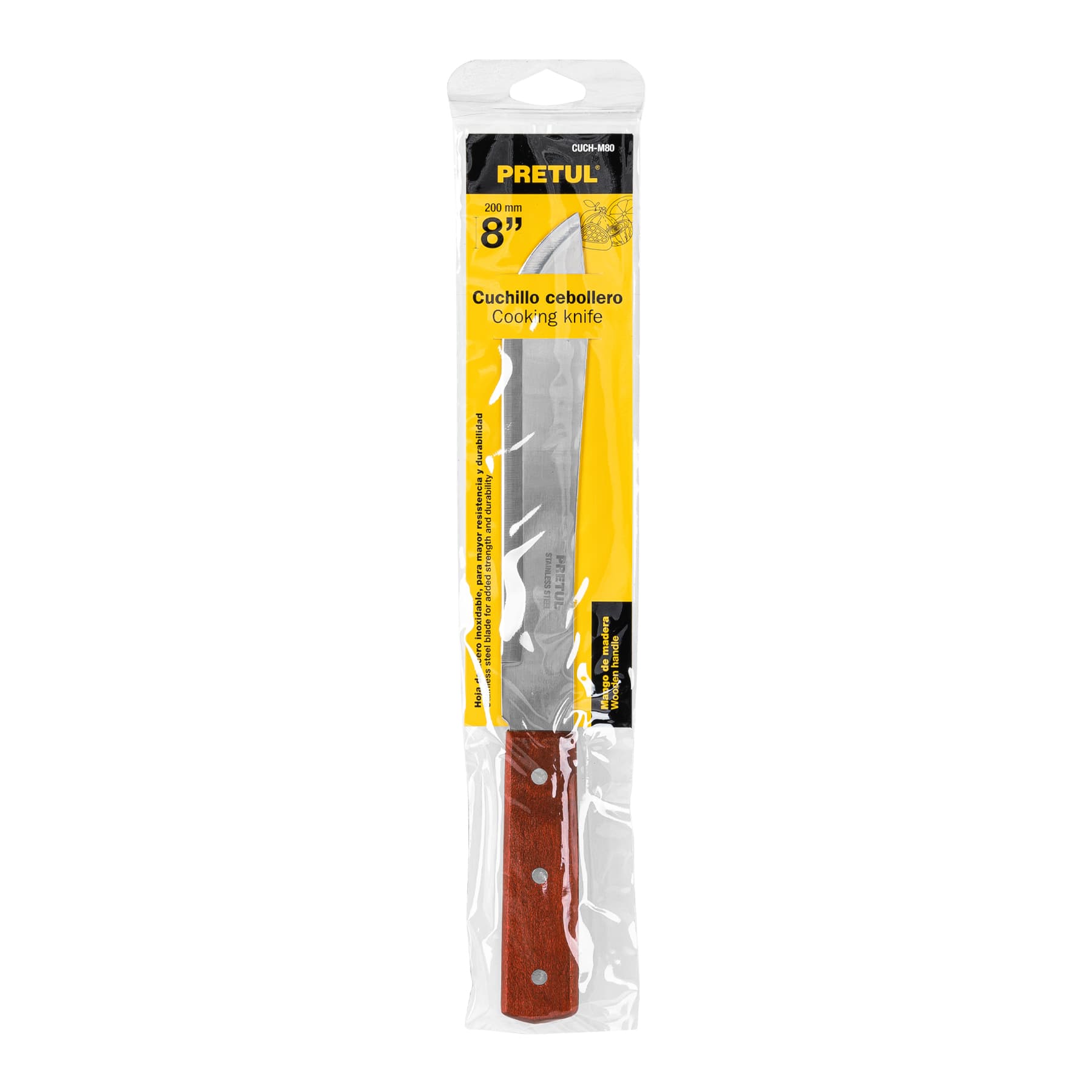 Cuchillo cebollero 8" mango de madera, PRETUL
