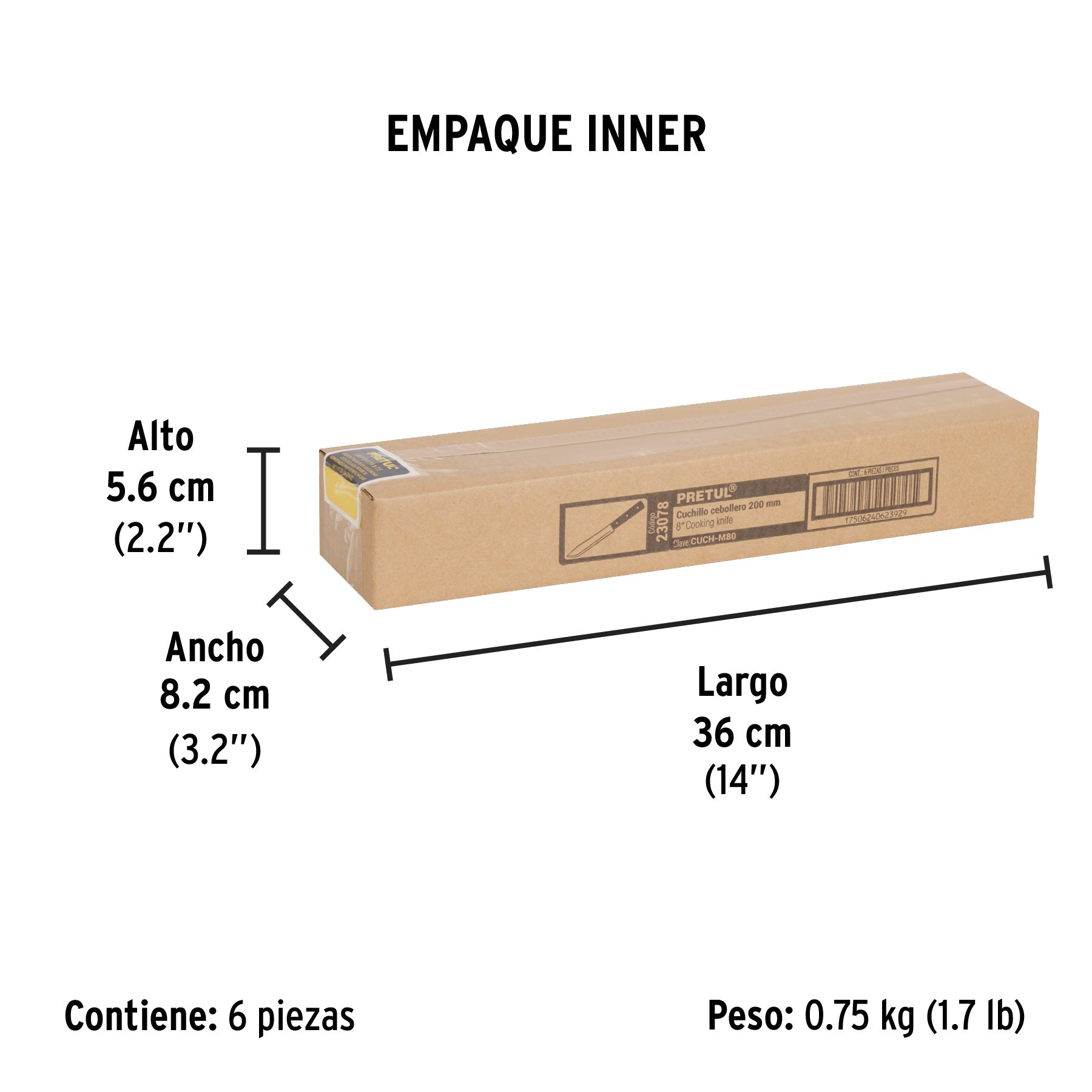 Cuchillo cebollero 8" mango de madera, PRETUL - Empaque