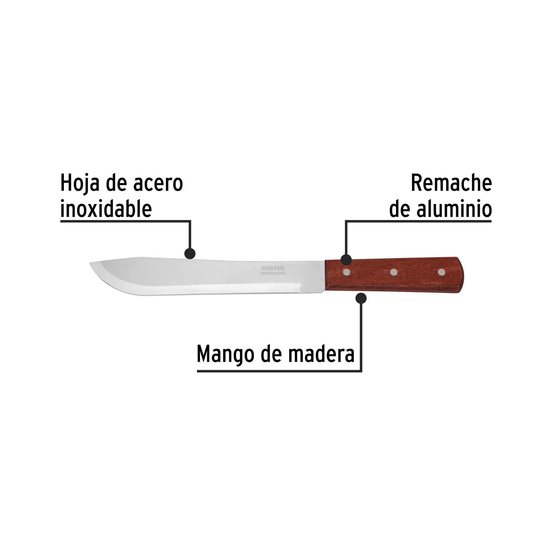 Cuchillo cebollero 8" mango de madera, PRETUL