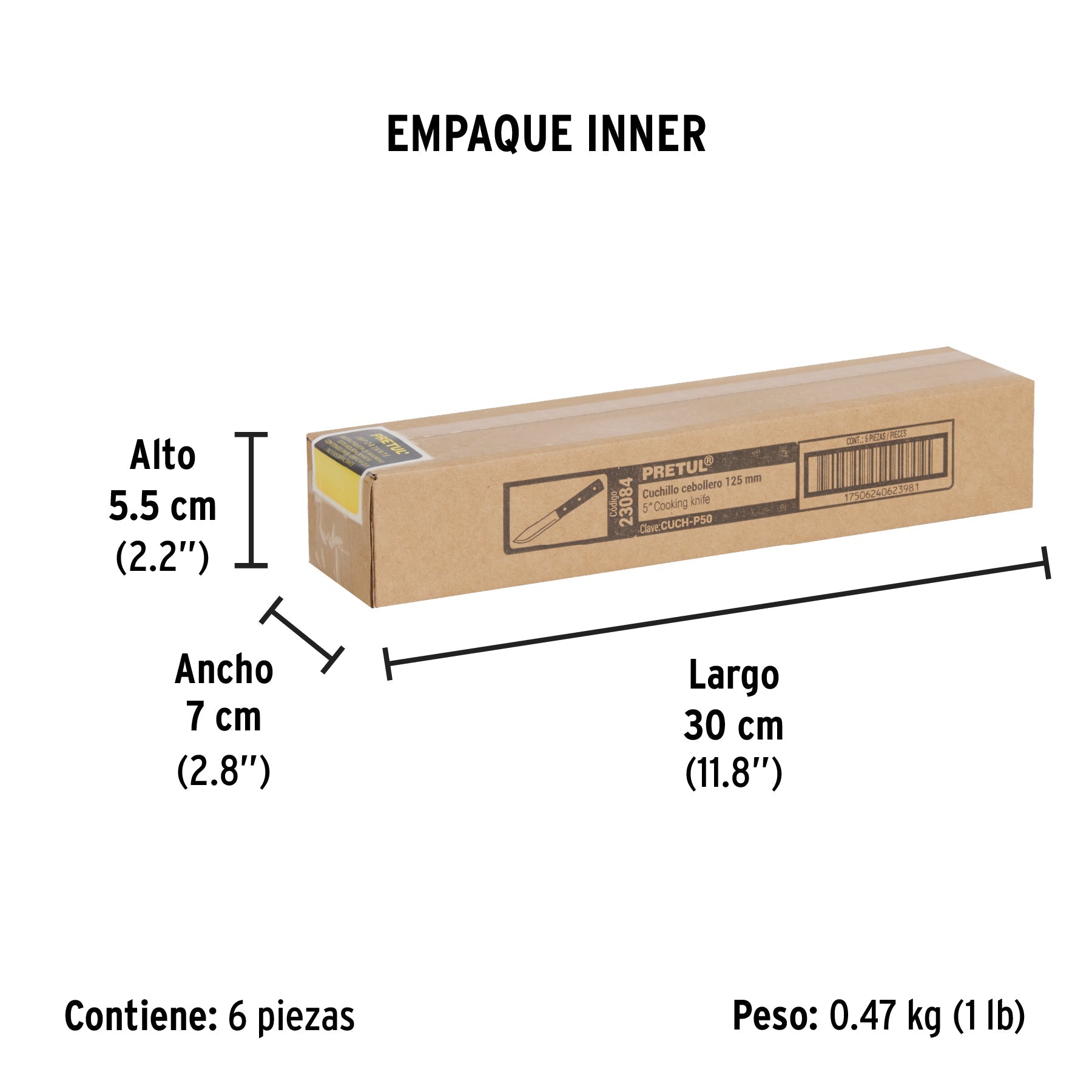 Cuchillo cebollero 5" mango de polipropileno, PRETUL - Empaque