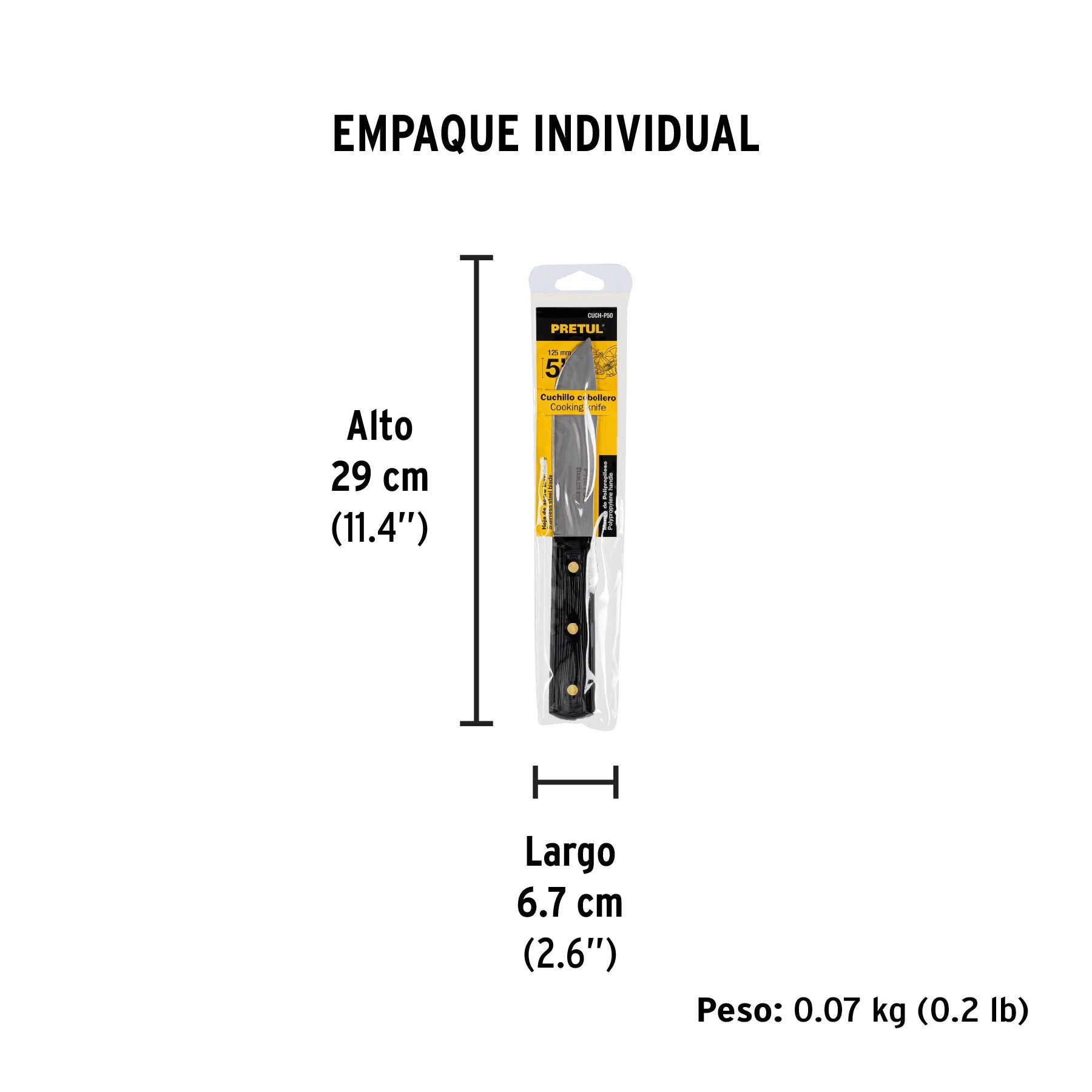 Cuchillo cebollero 5" mango de polipropileno, PRETUL - Empaque