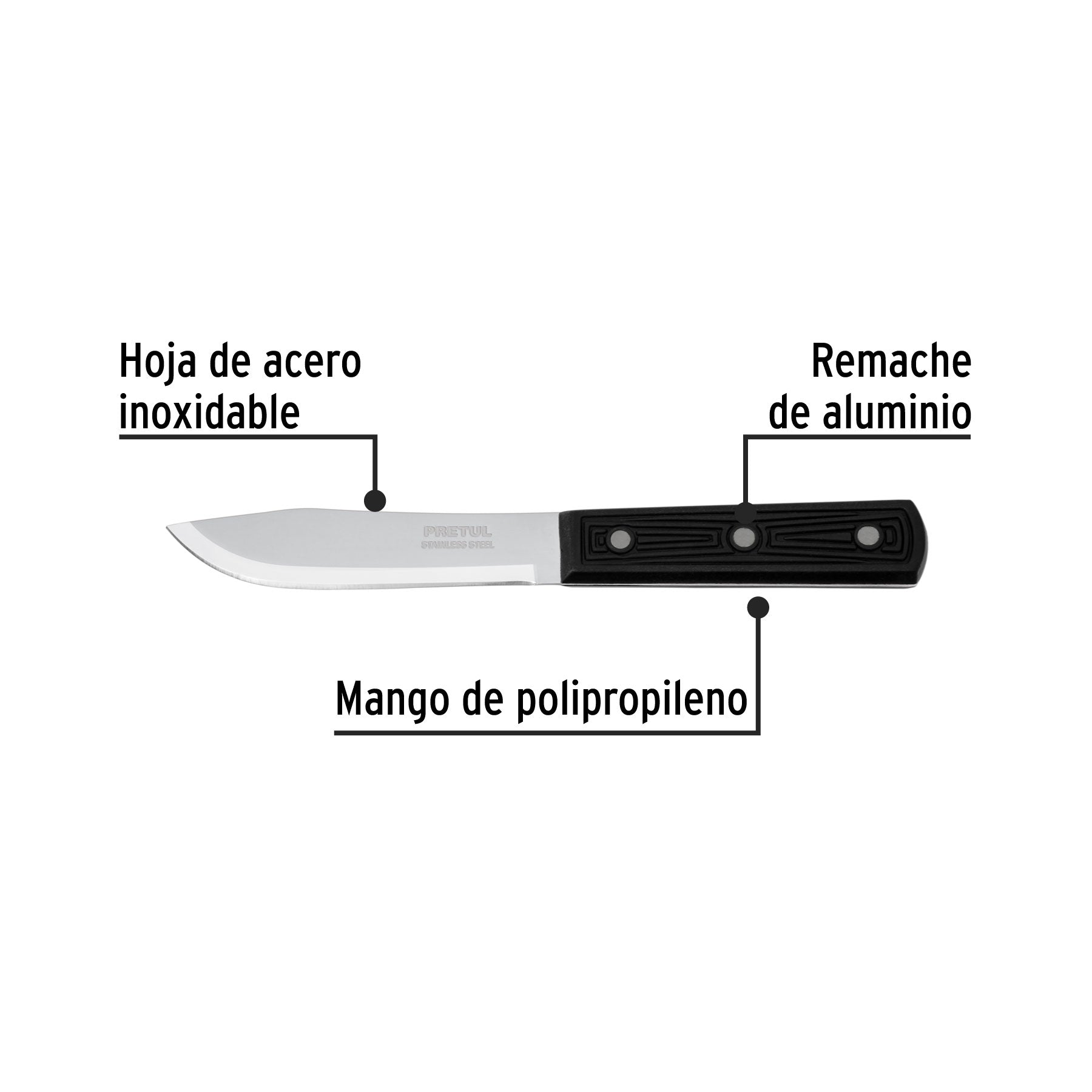 Cuchillo cebollero 5" mango de polipropileno, PRETUL