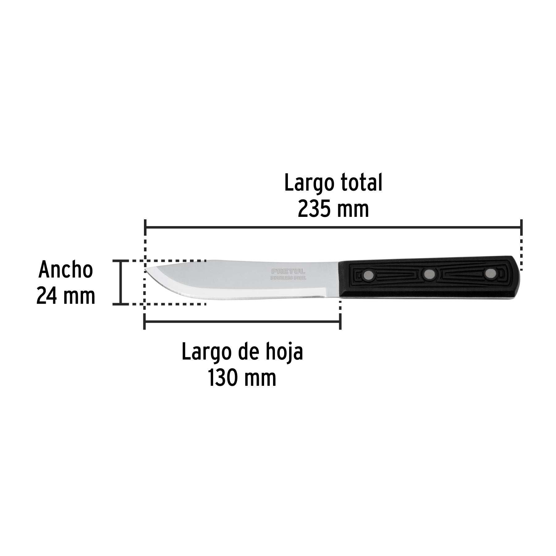 Cuchillo cebollero 5" mango de polipropileno, PRETUL