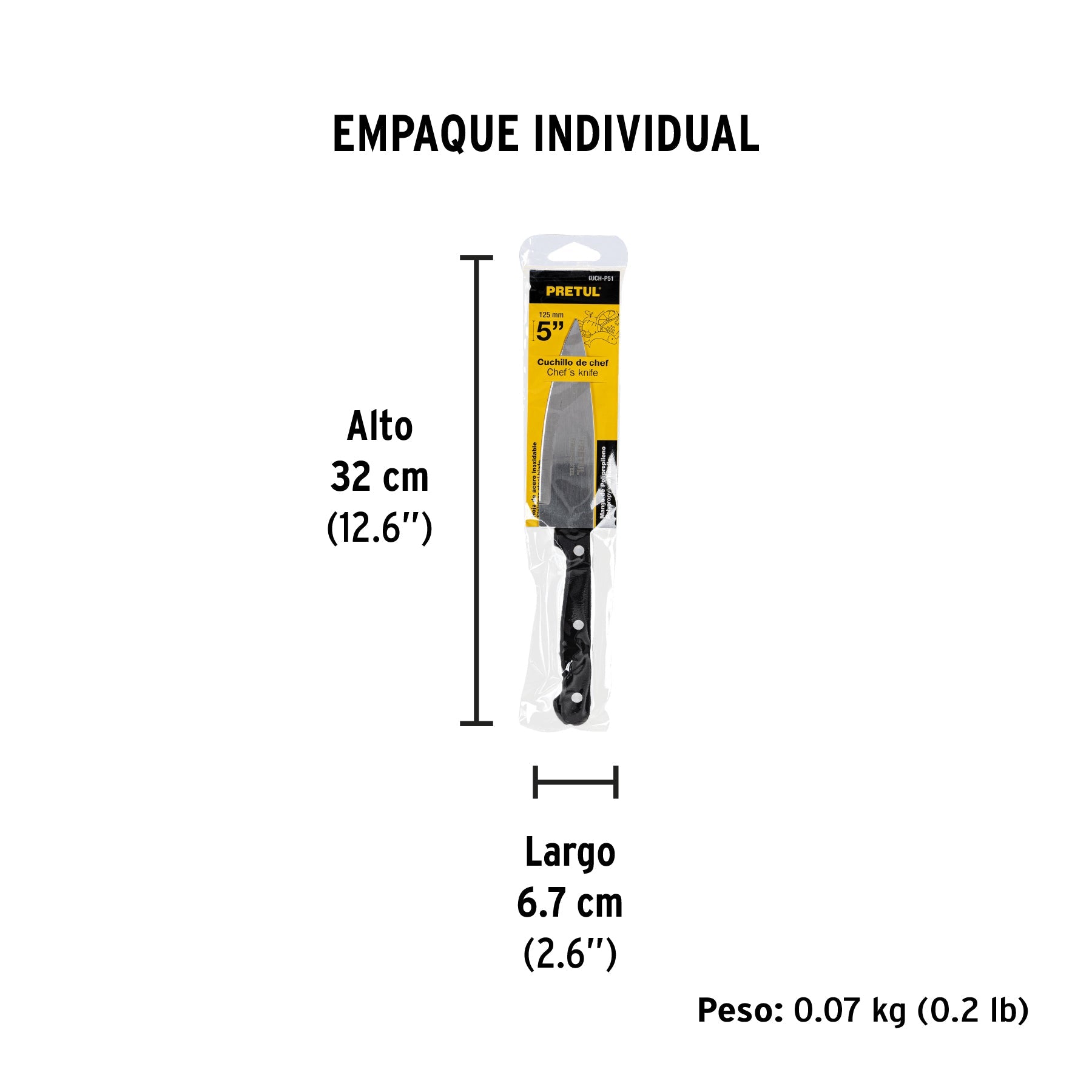 Cuchillo de chef 5" mango de polipropileno, PRETUL - Empaque