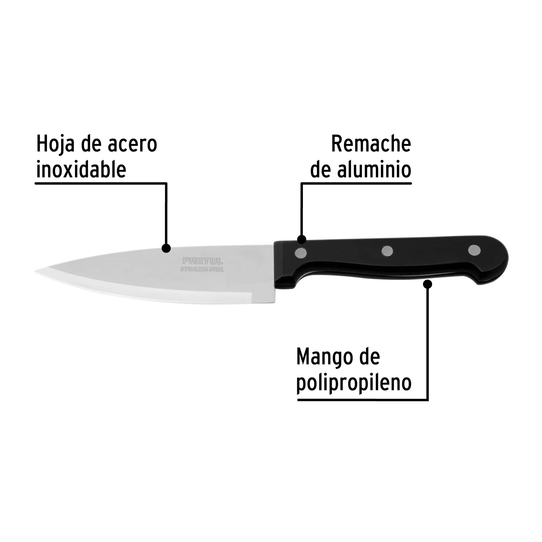 Cuchillo de chef 5" mango de polipropileno, PRETUL