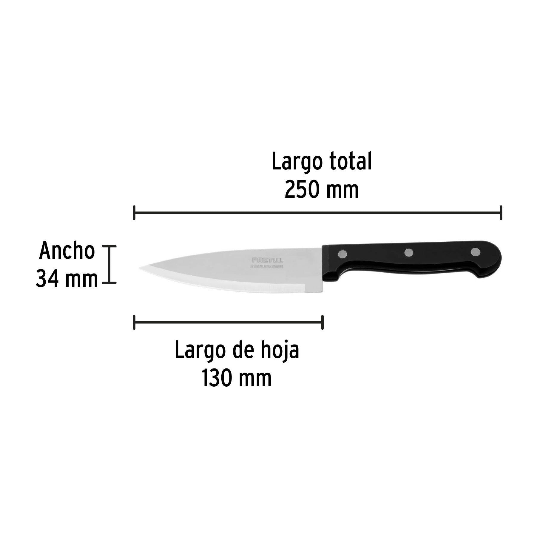 Cuchillo de chef 5" mango de polipropileno, PRETUL