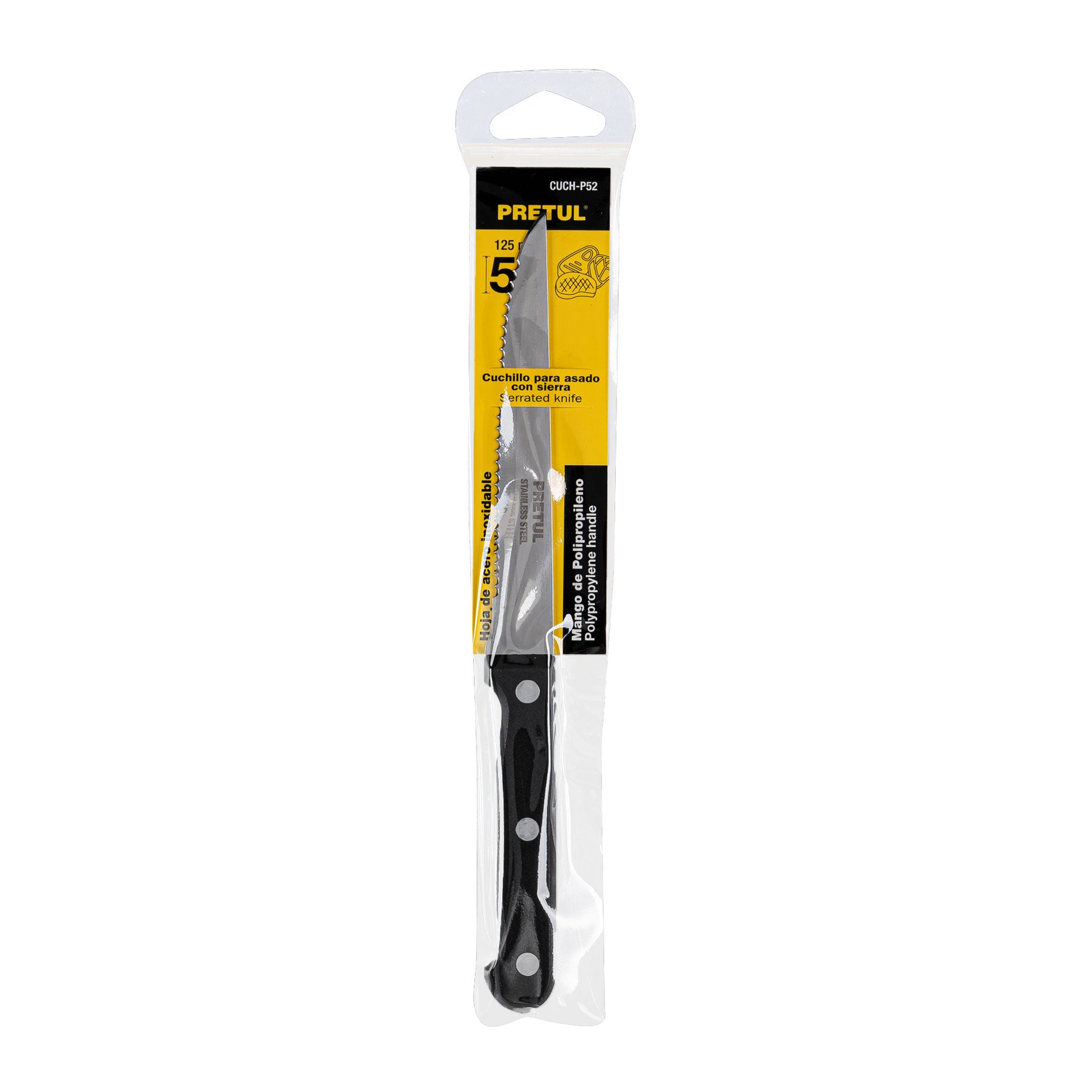 Cuchillo con sierra para asado 5" mango de plástico, PRETUL