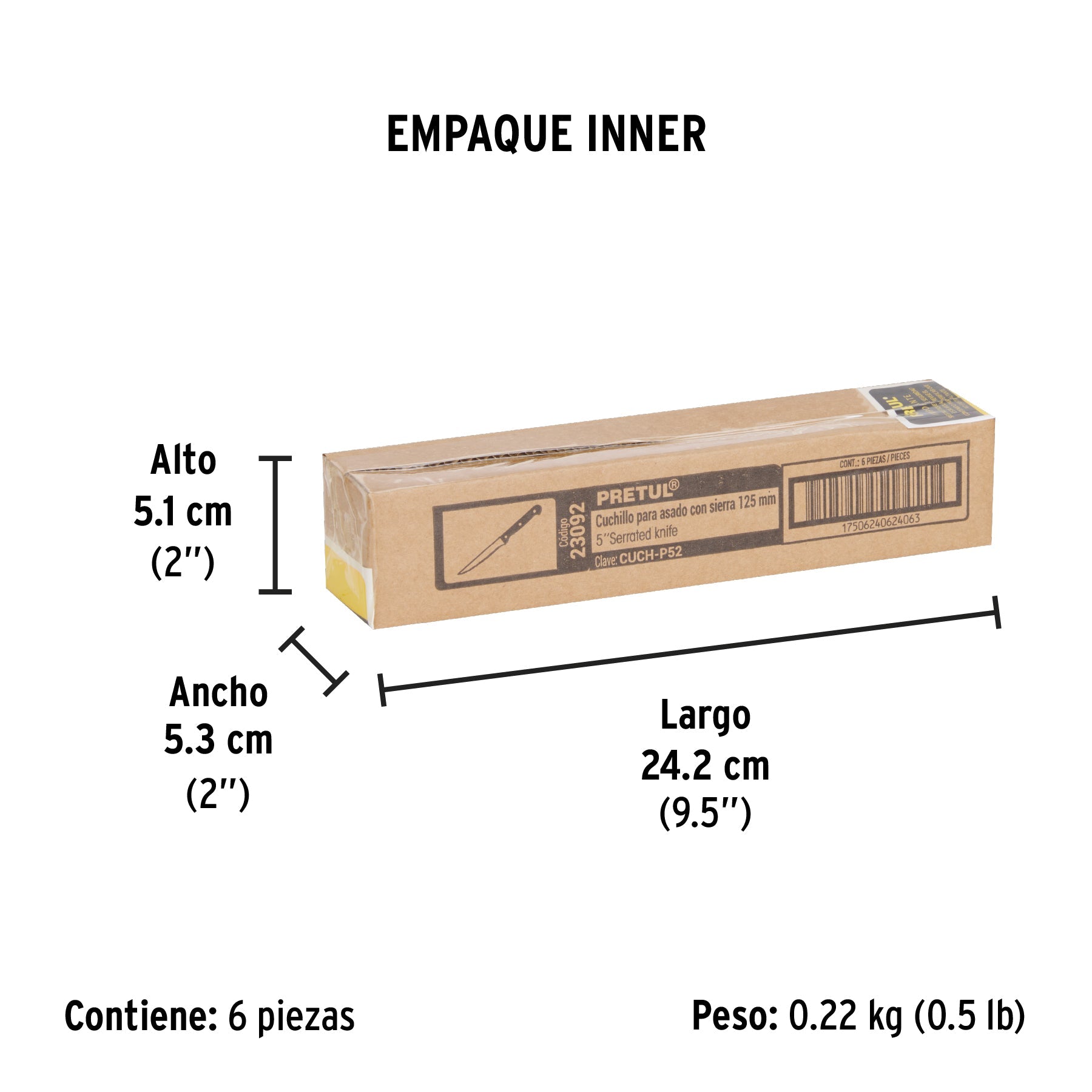 Cuchillo con sierra para asado 5" mango de plástico, PRETUL - Empaque