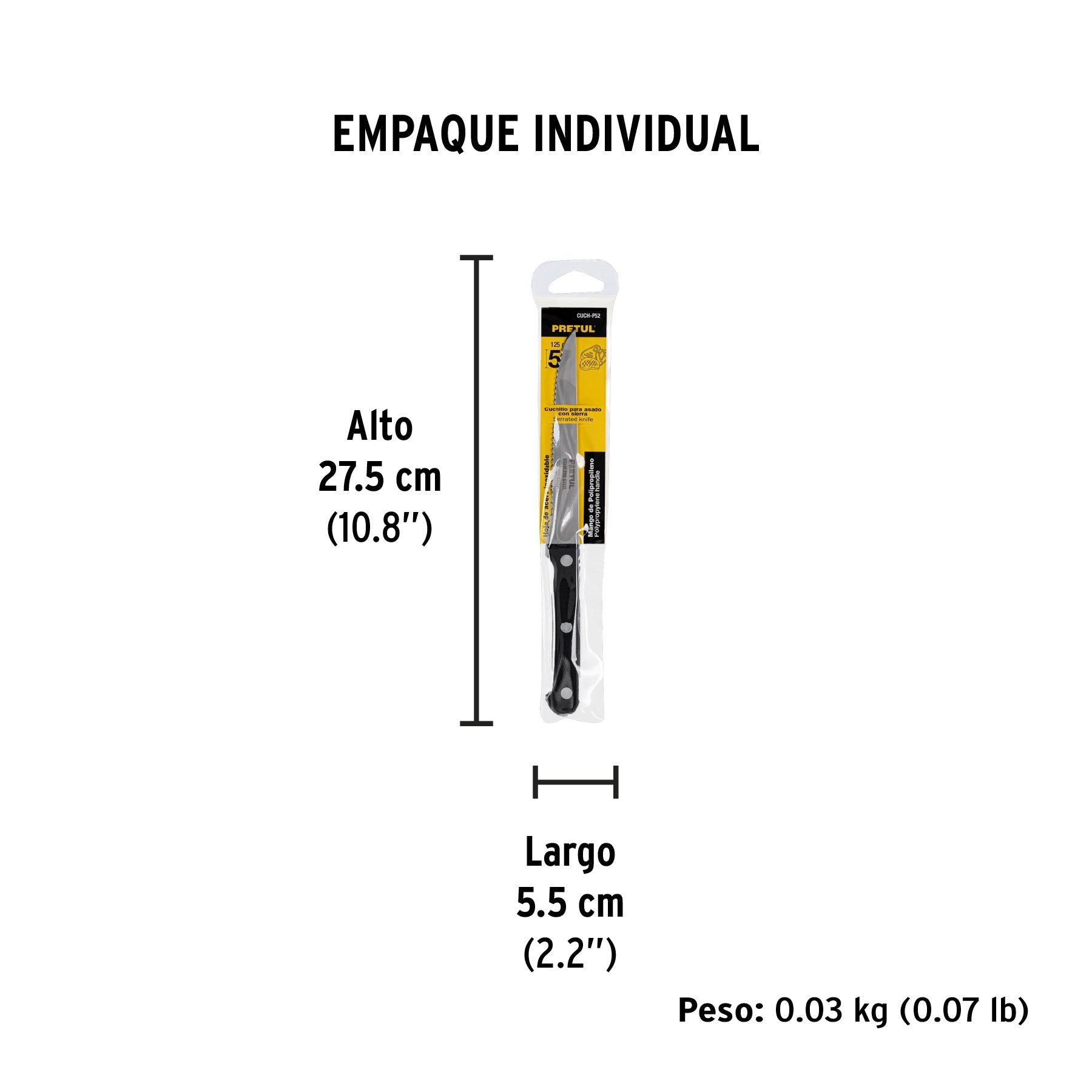 Cuchillo con sierra para asado 5" mango de plástico, PRETUL - Empaque