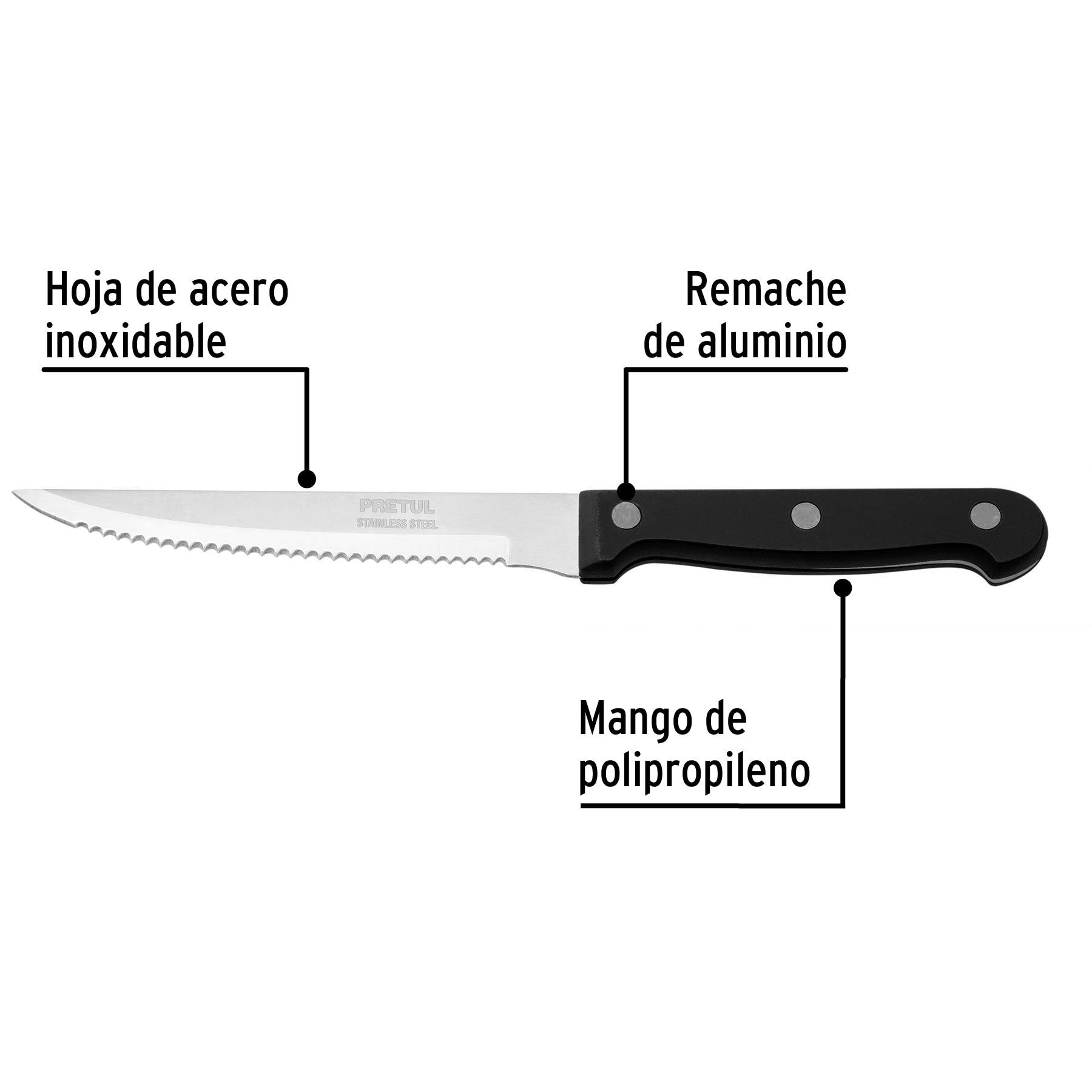 Cuchillo con sierra para asado 5" mango de plástico, PRETUL