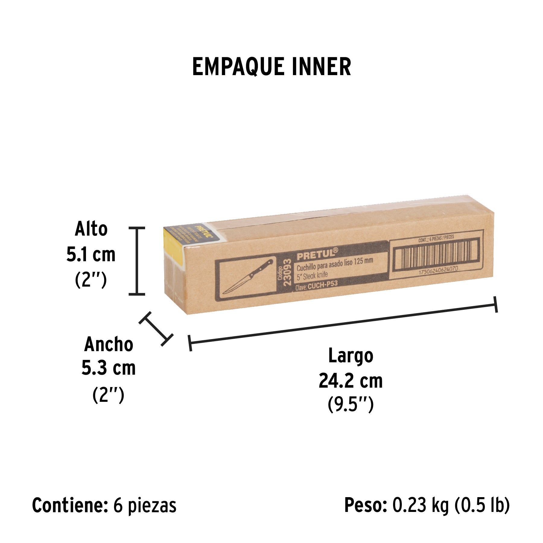Cuchillo liso para asado 5" mango de plástico, PRETUL - Empaque