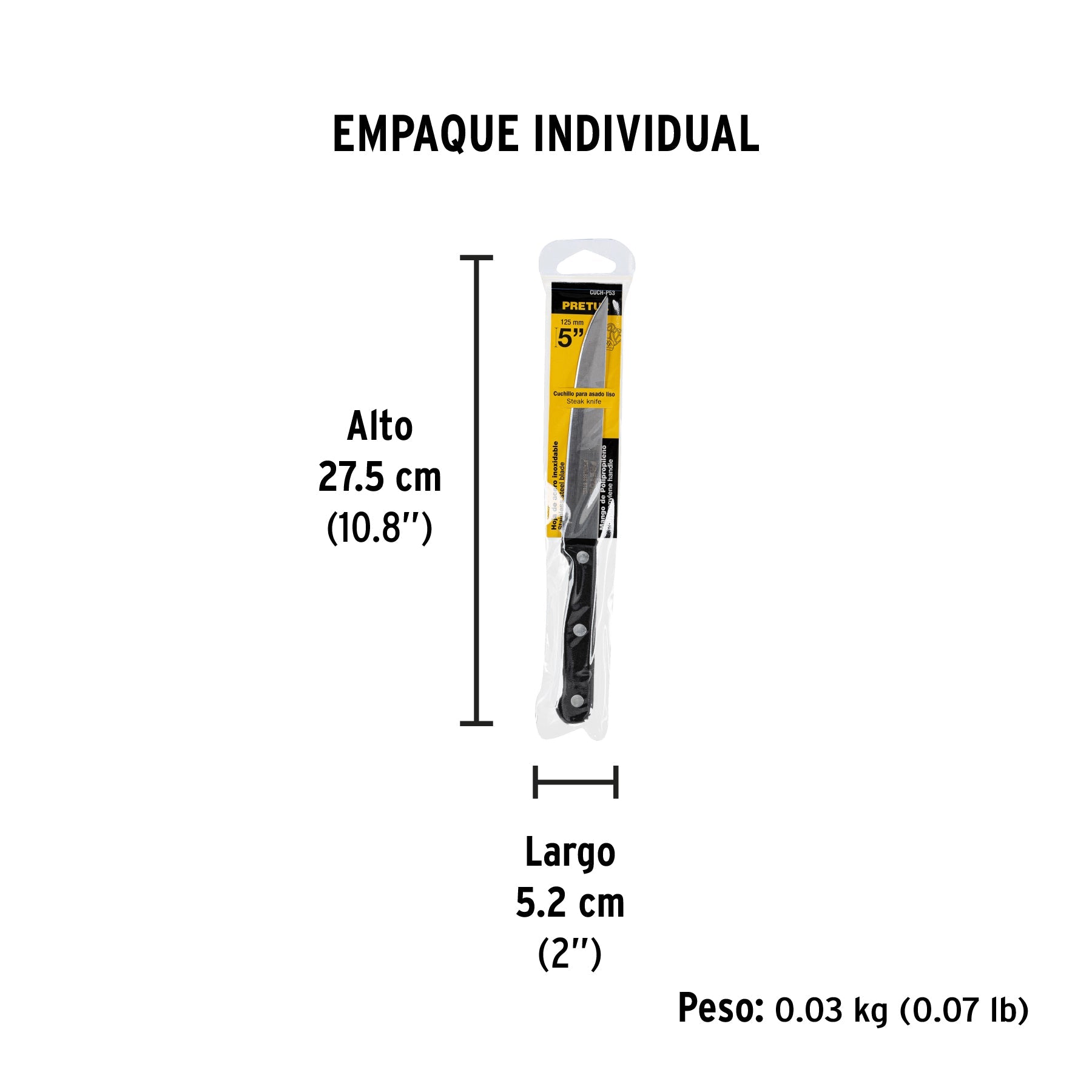 Cuchillo liso para asado 5" mango de plástico, PRETUL - Empaque