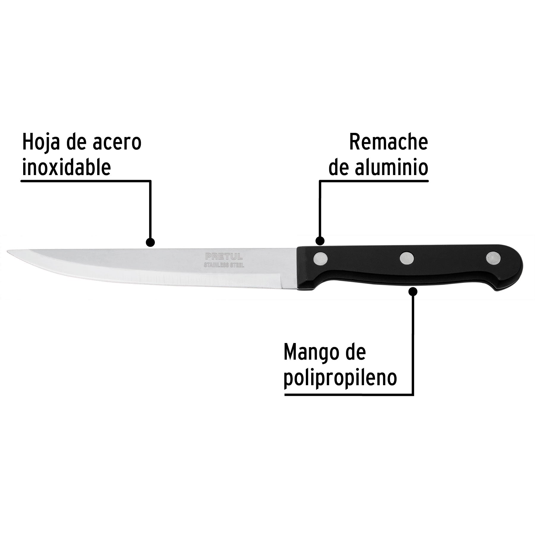 Cuchillo liso para asado 5" mango de plástico, PRETUL