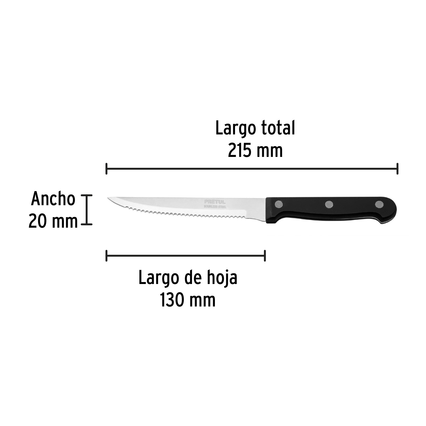 Cuchillo liso para asado 5" mango de plástico, PRETUL