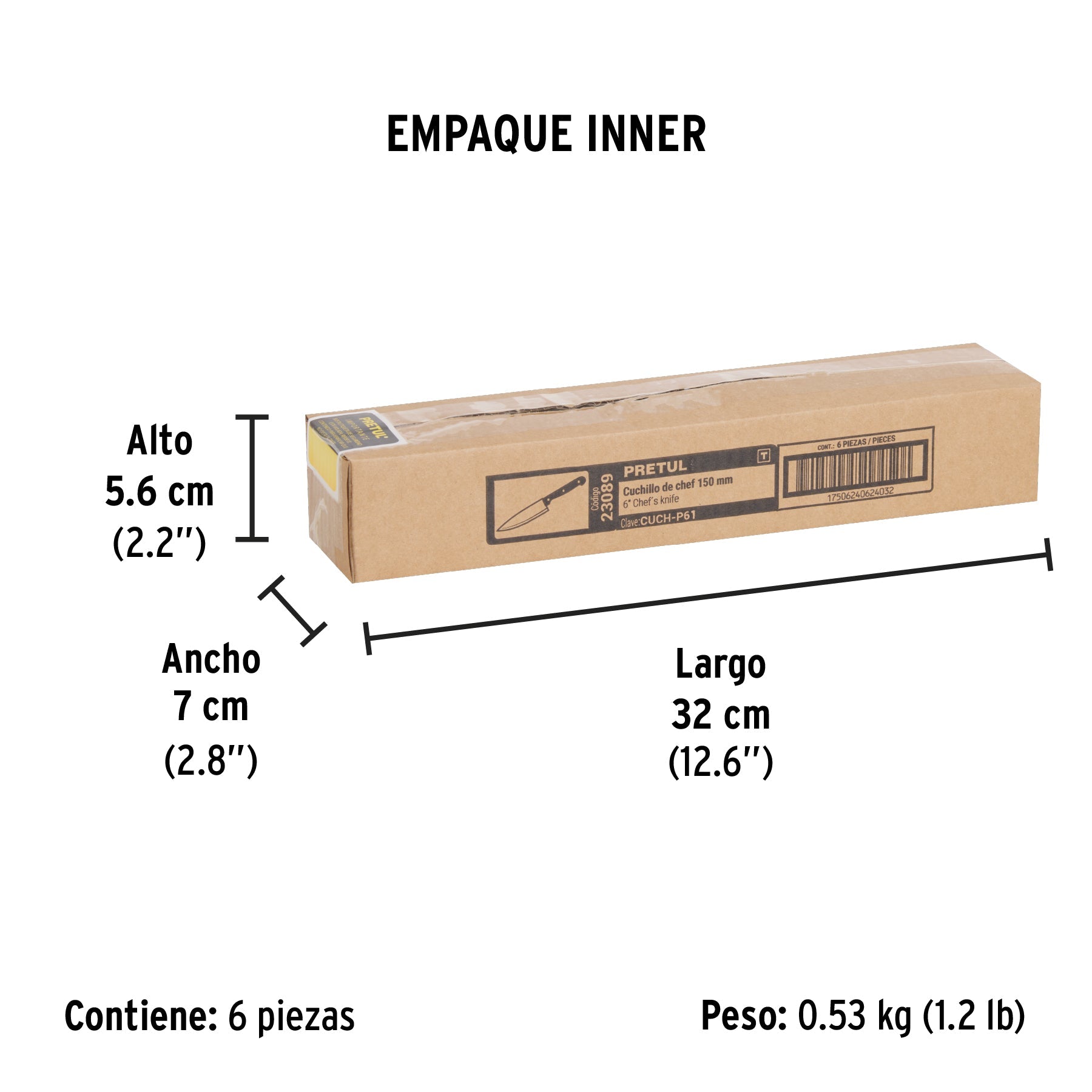 Cuchillo de chef 6" mango de polipropileno, PRETUL - Empaque