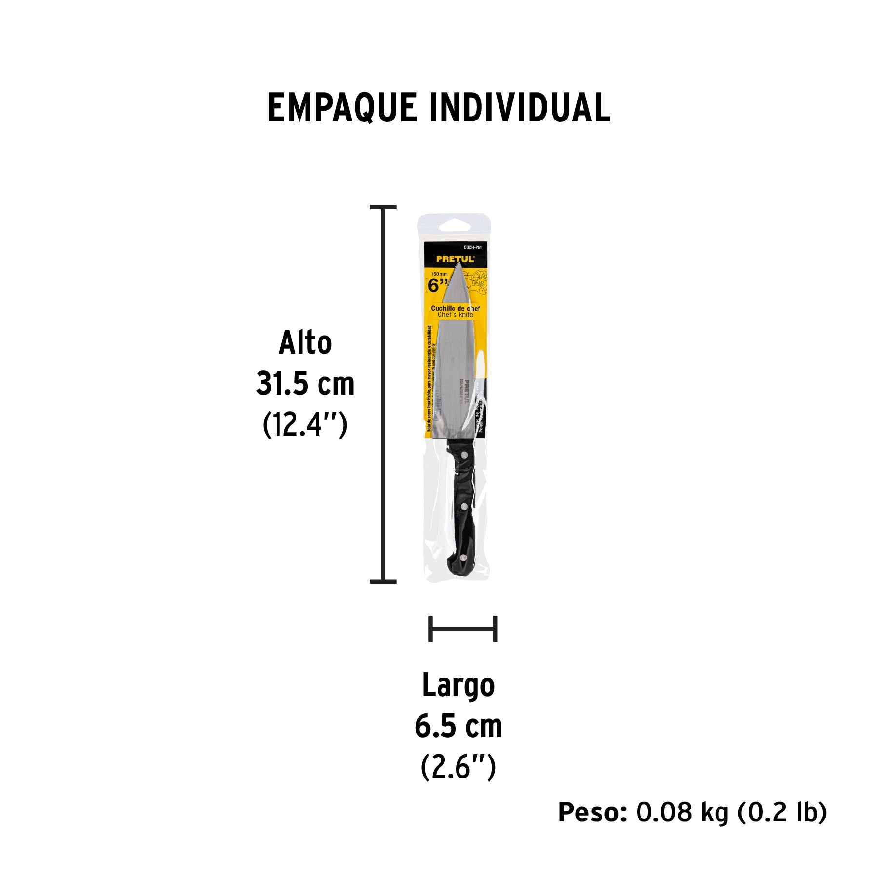 Cuchillo de chef 6" mango de polipropileno, PRETUL - Empaque